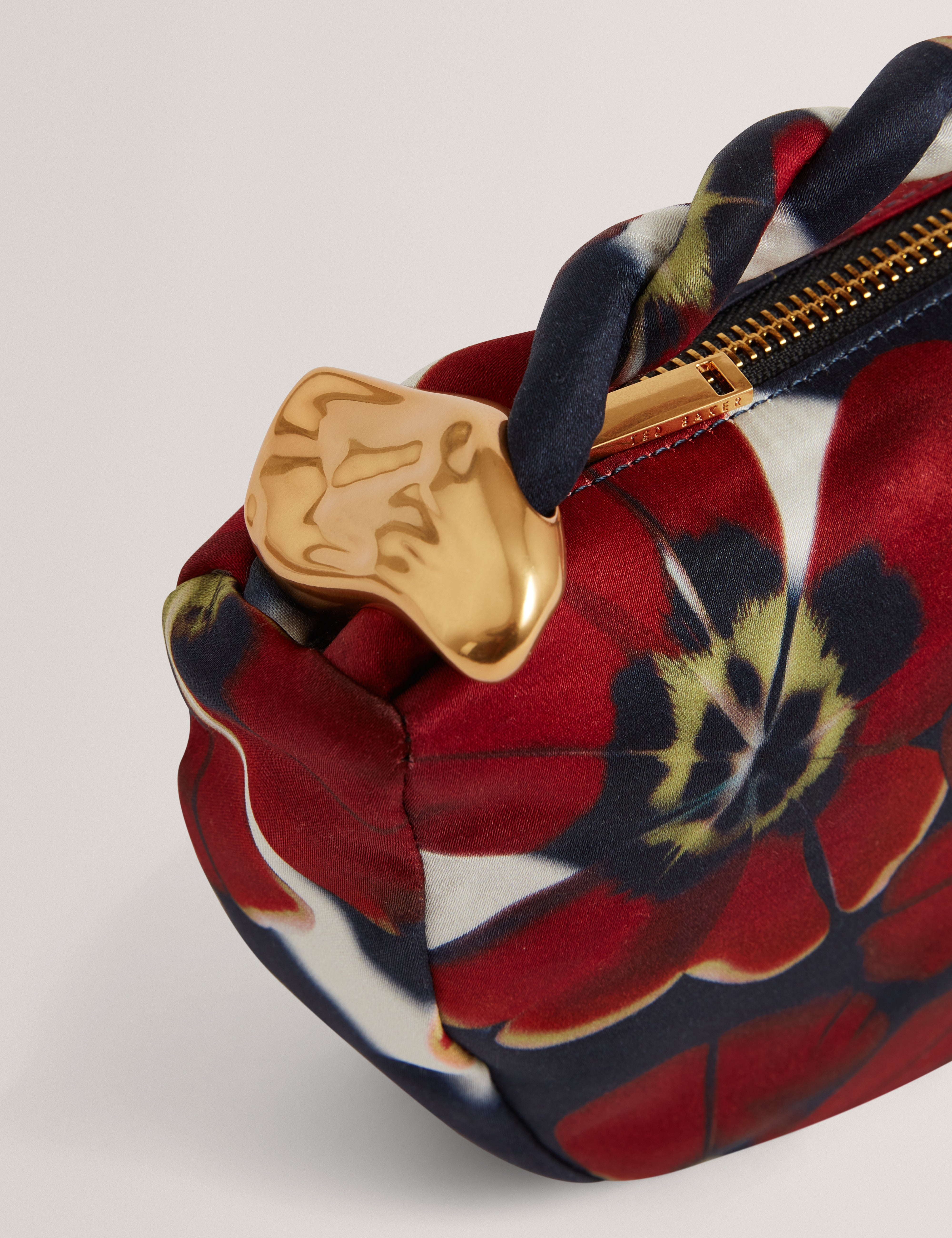 Isli Satin Statement Hardware Printed Hobo Bag Red