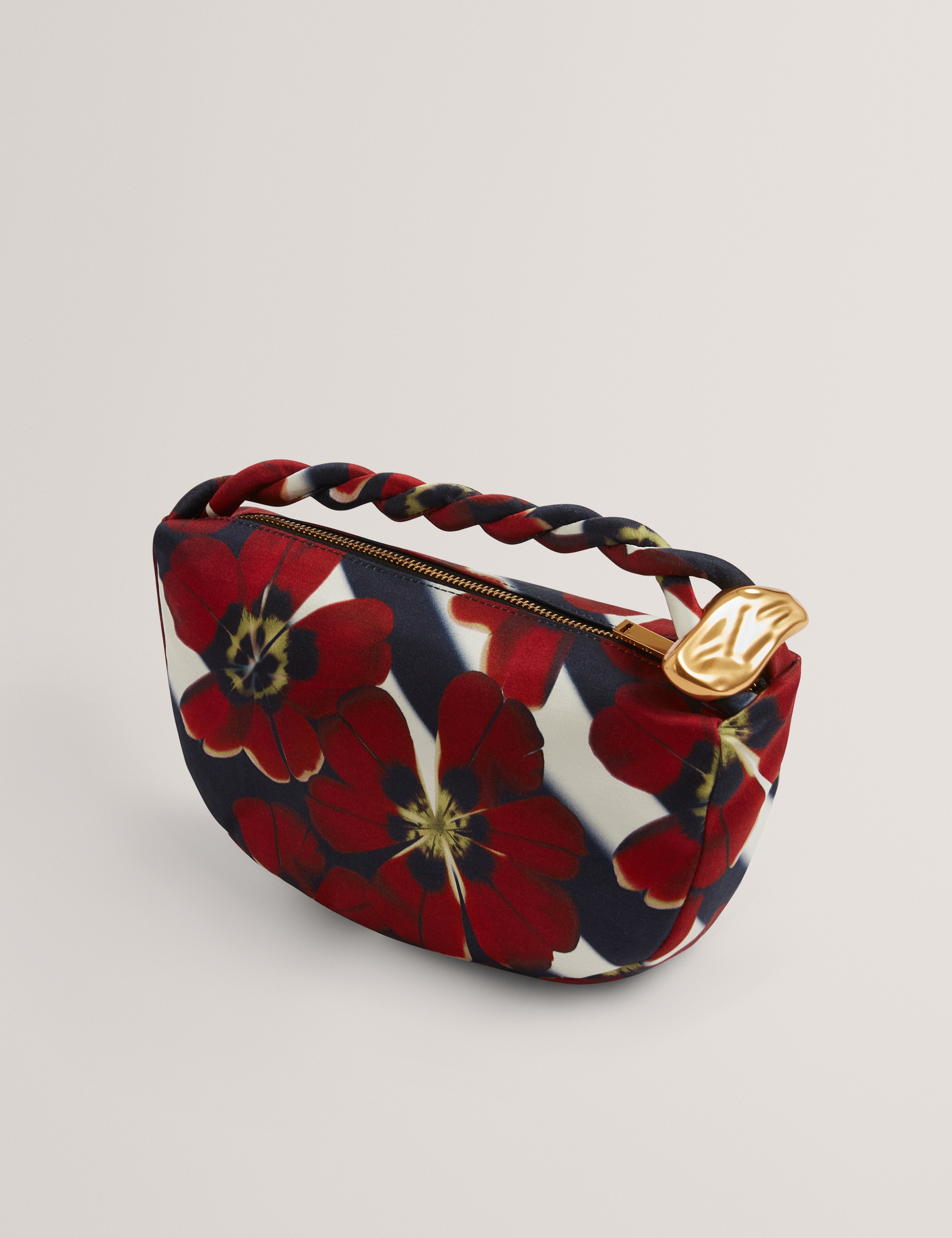 Isli Satin Statement Hardware Printed Hobo Bag Red