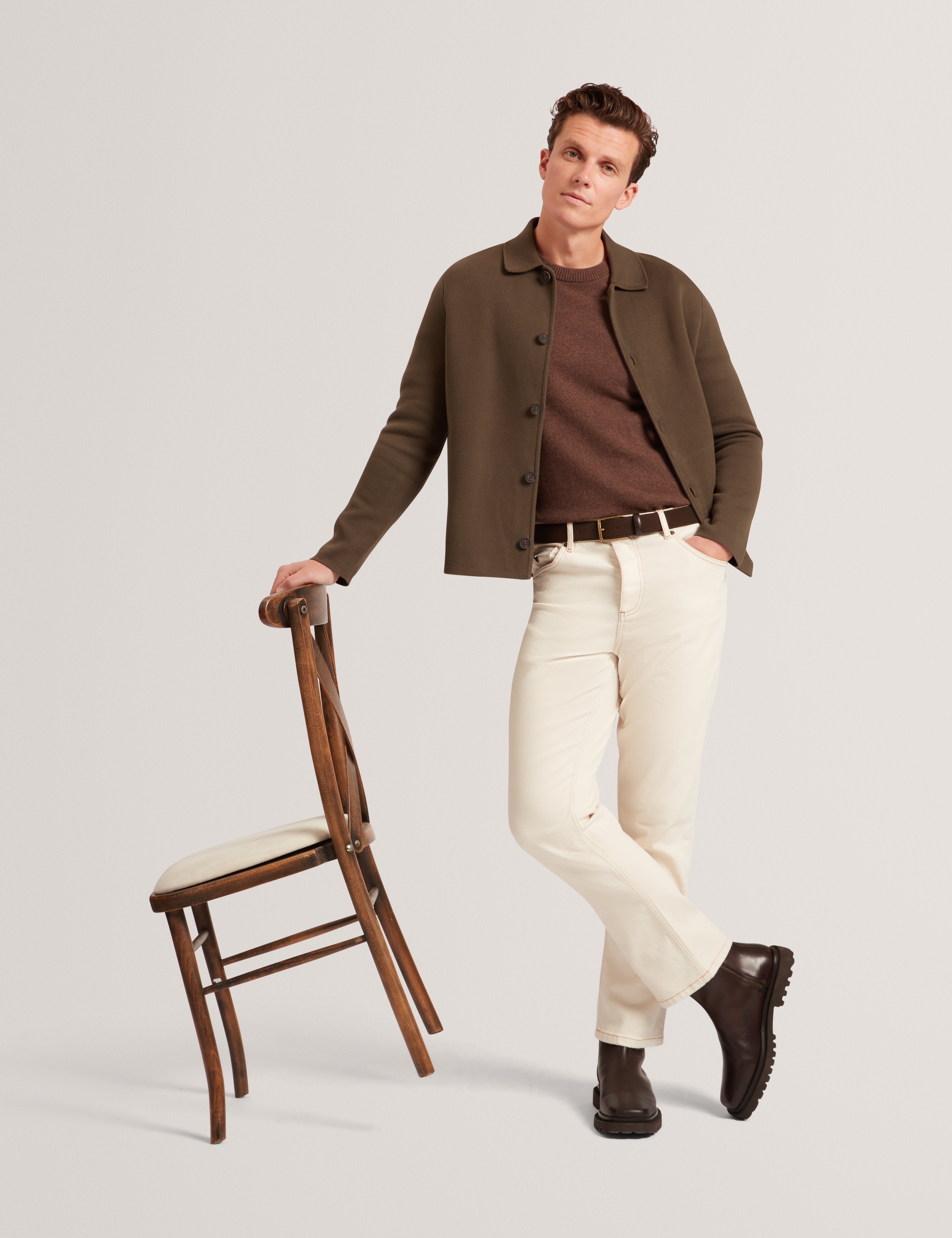 Freder Ls Heavy Knitted Jacket Khaki