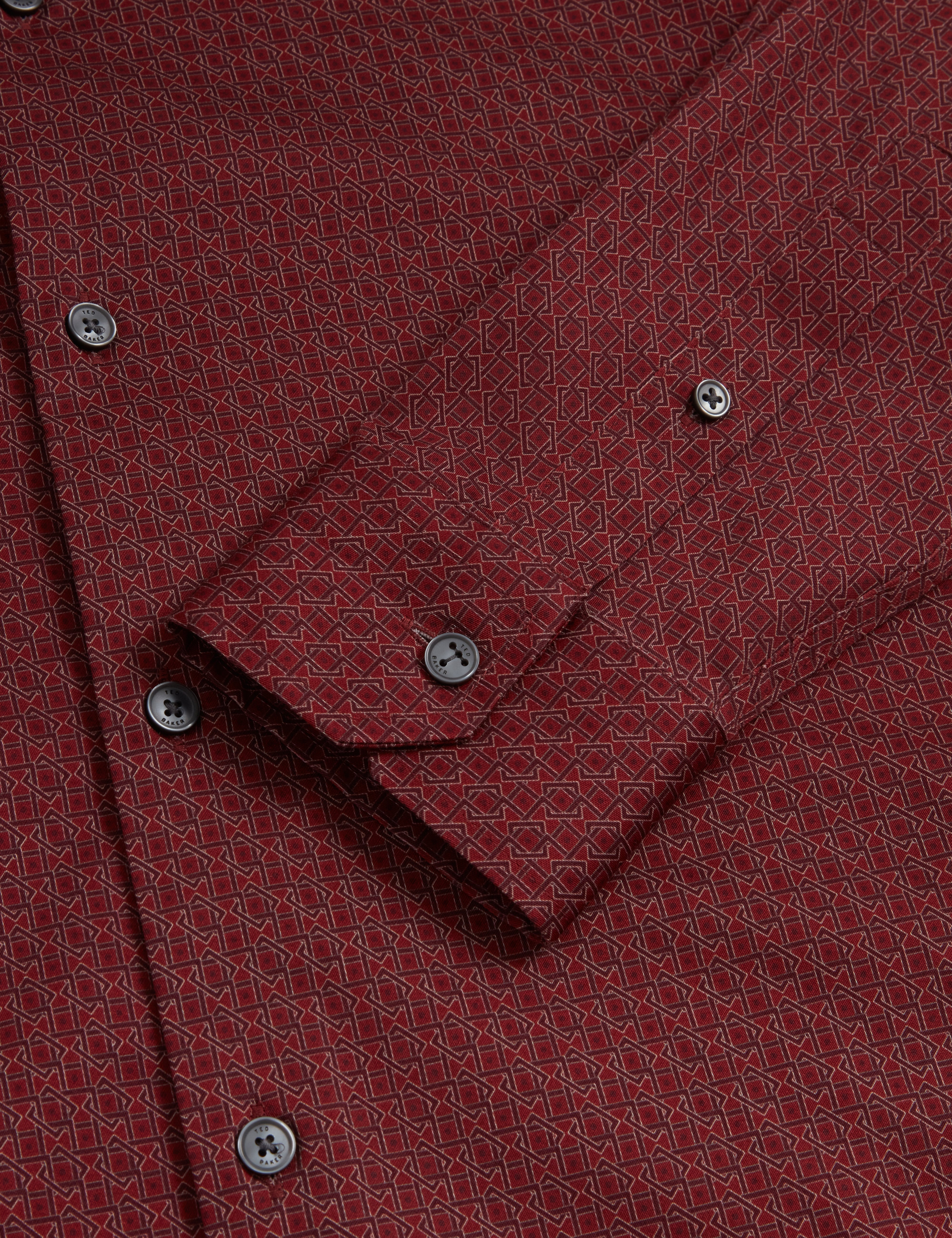 Caylaxe Long Sleeve Slim Fit Geo Print Shirt Dk-Red