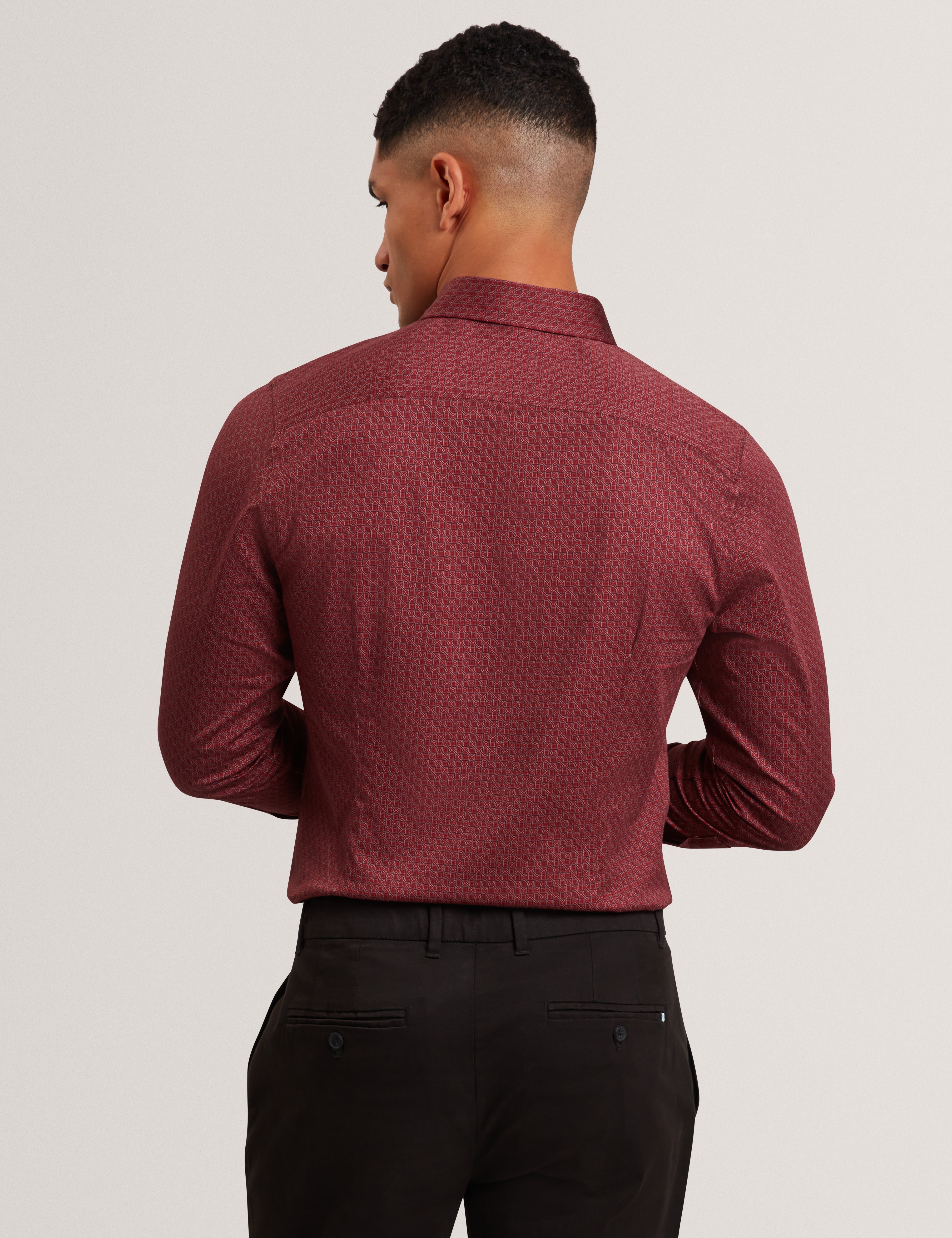 Caylaxe Long Sleeve Slim Fit Geo Print Shirt Dk-Red
