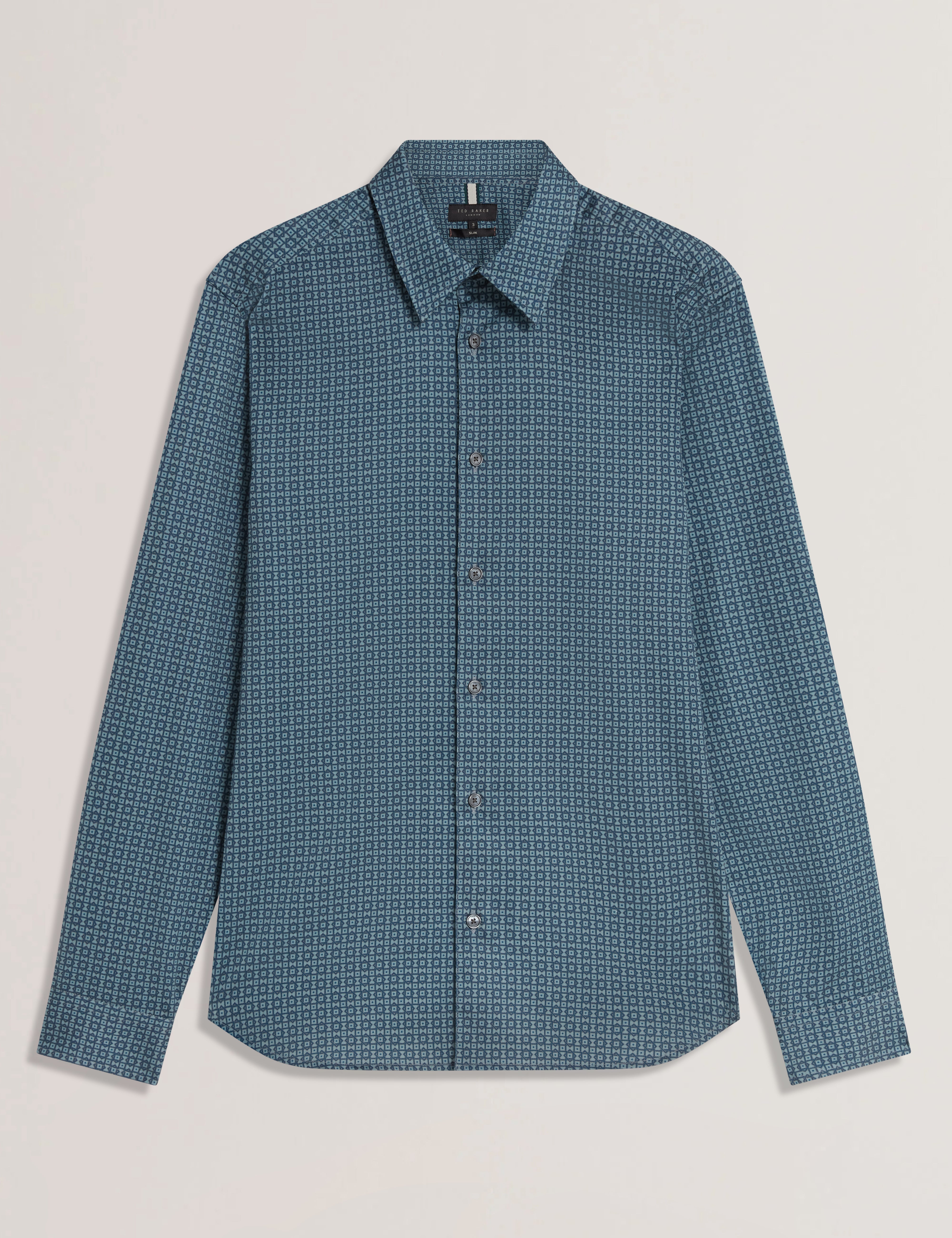 Caylaxe Long Sleeve Slim Fit Geo Print Shirt Navy