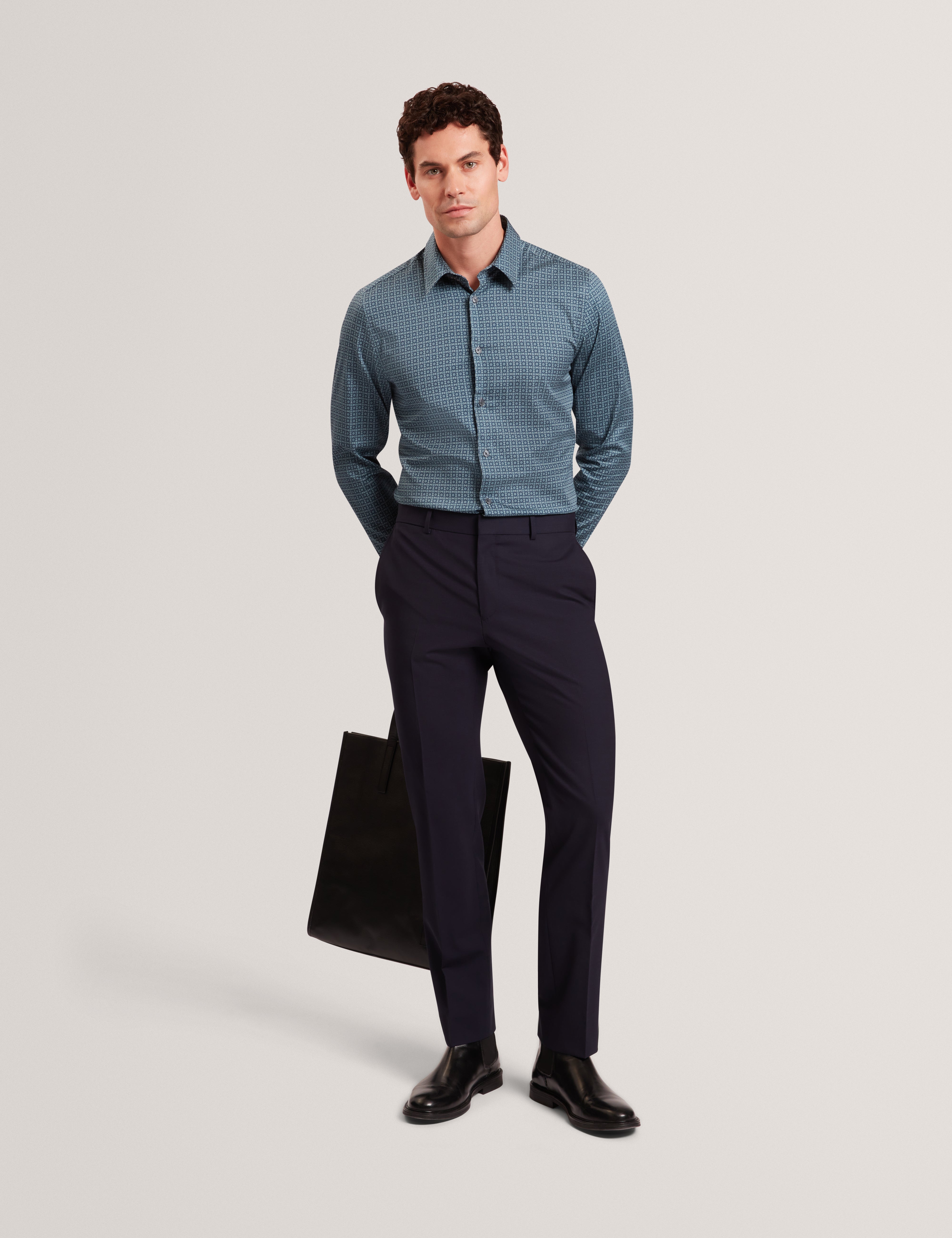 Caylaxe Long Sleeve Slim Fit Geo Print Shirt Navy