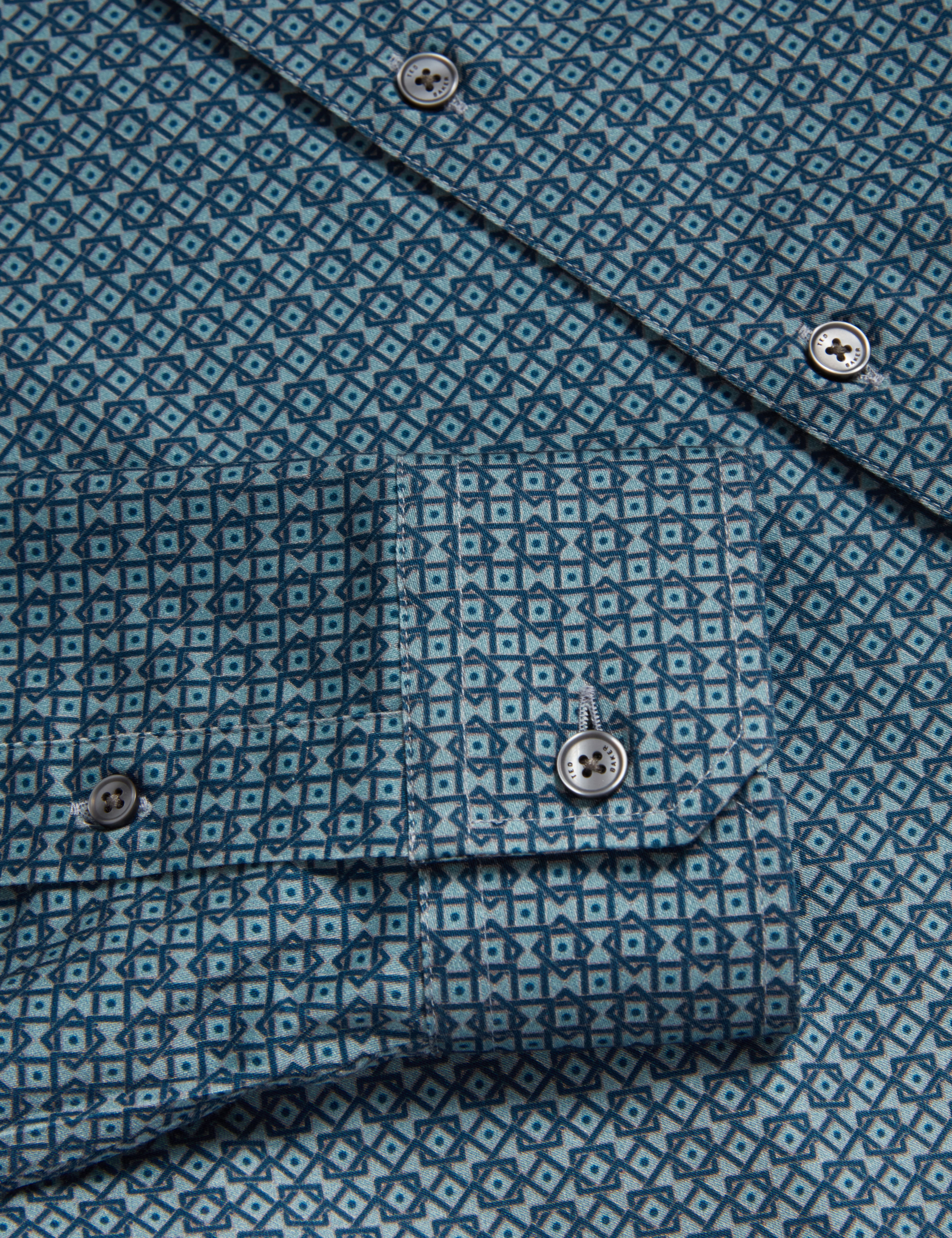 Caylaxe Long Sleeve Slim Fit Geo Print Shirt Navy