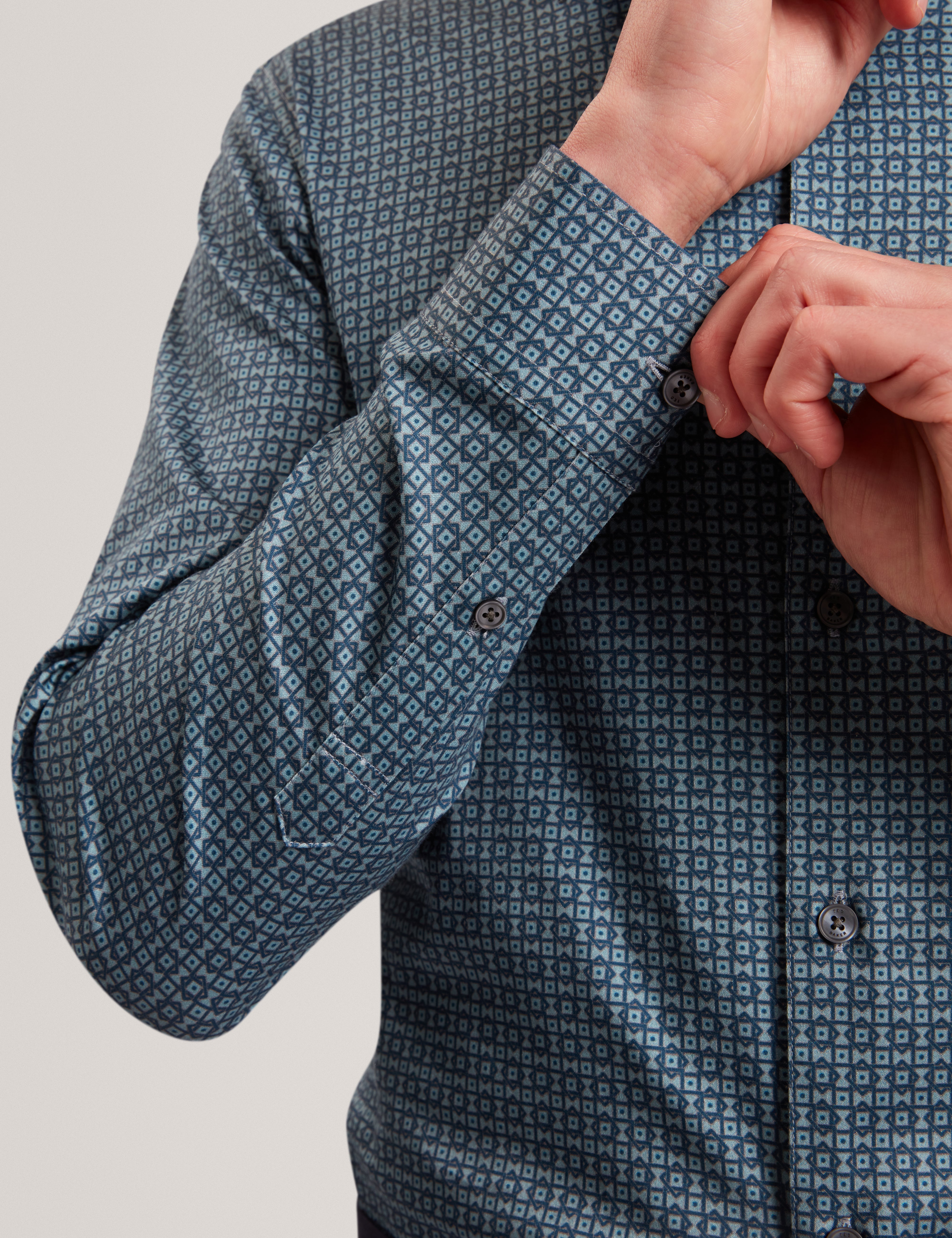 Caylaxe Long Sleeve Slim Fit Geo Print Shirt Navy