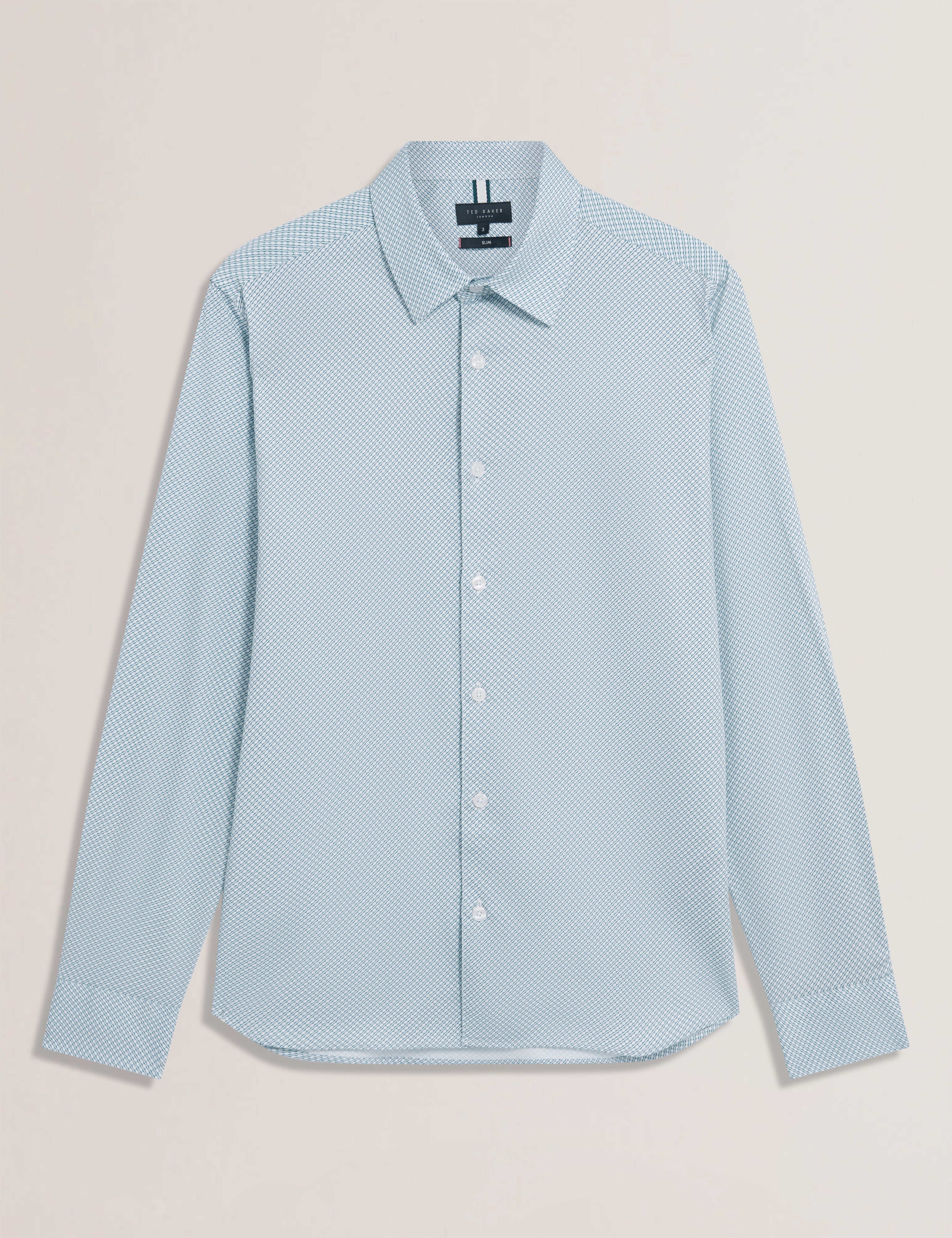 Olweno Long Sleeve Slim Fit Geo Print Shirt Lt-Blue