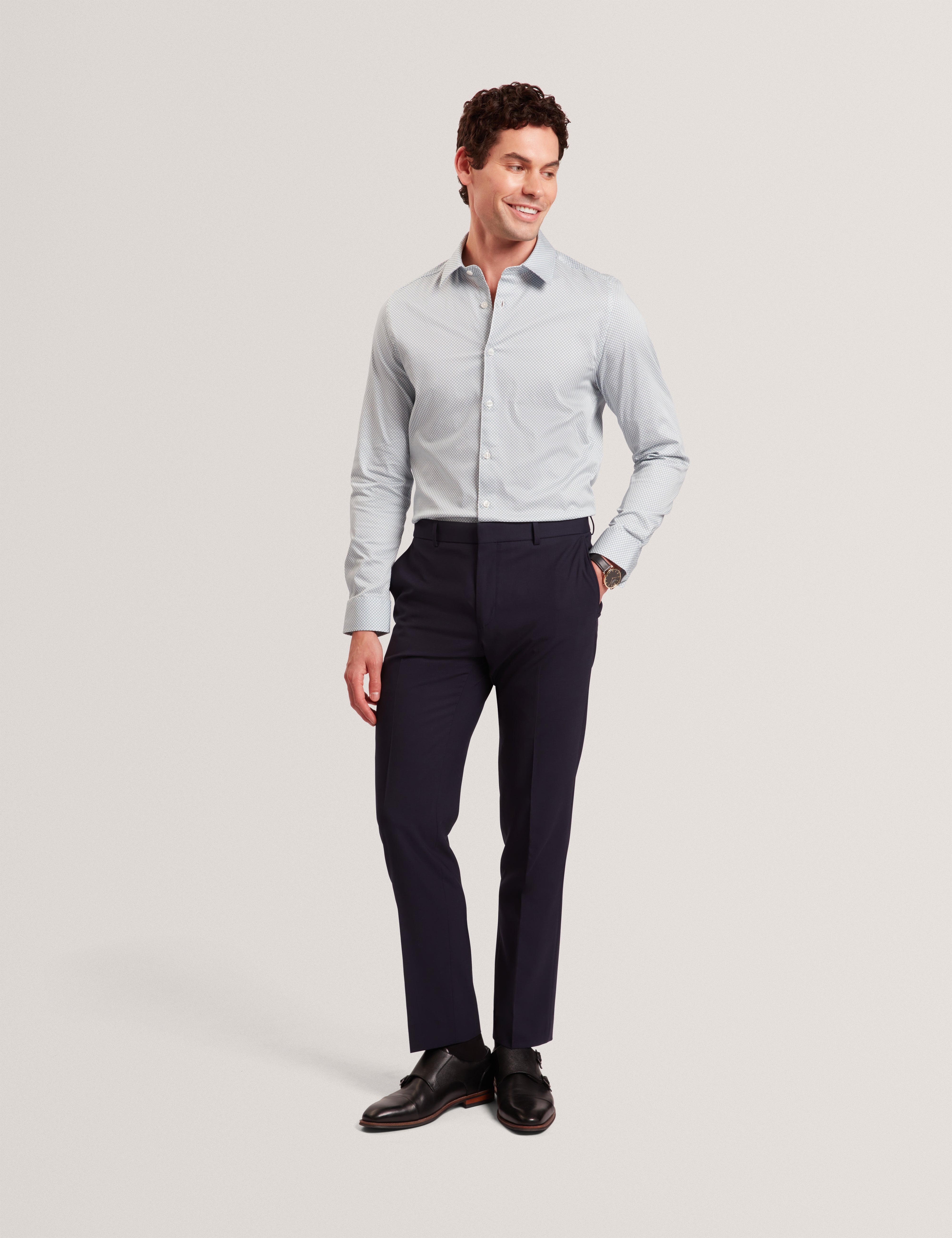 Olweno Long Sleeve Slim Fit Geo Print Shirt Lt-Blue