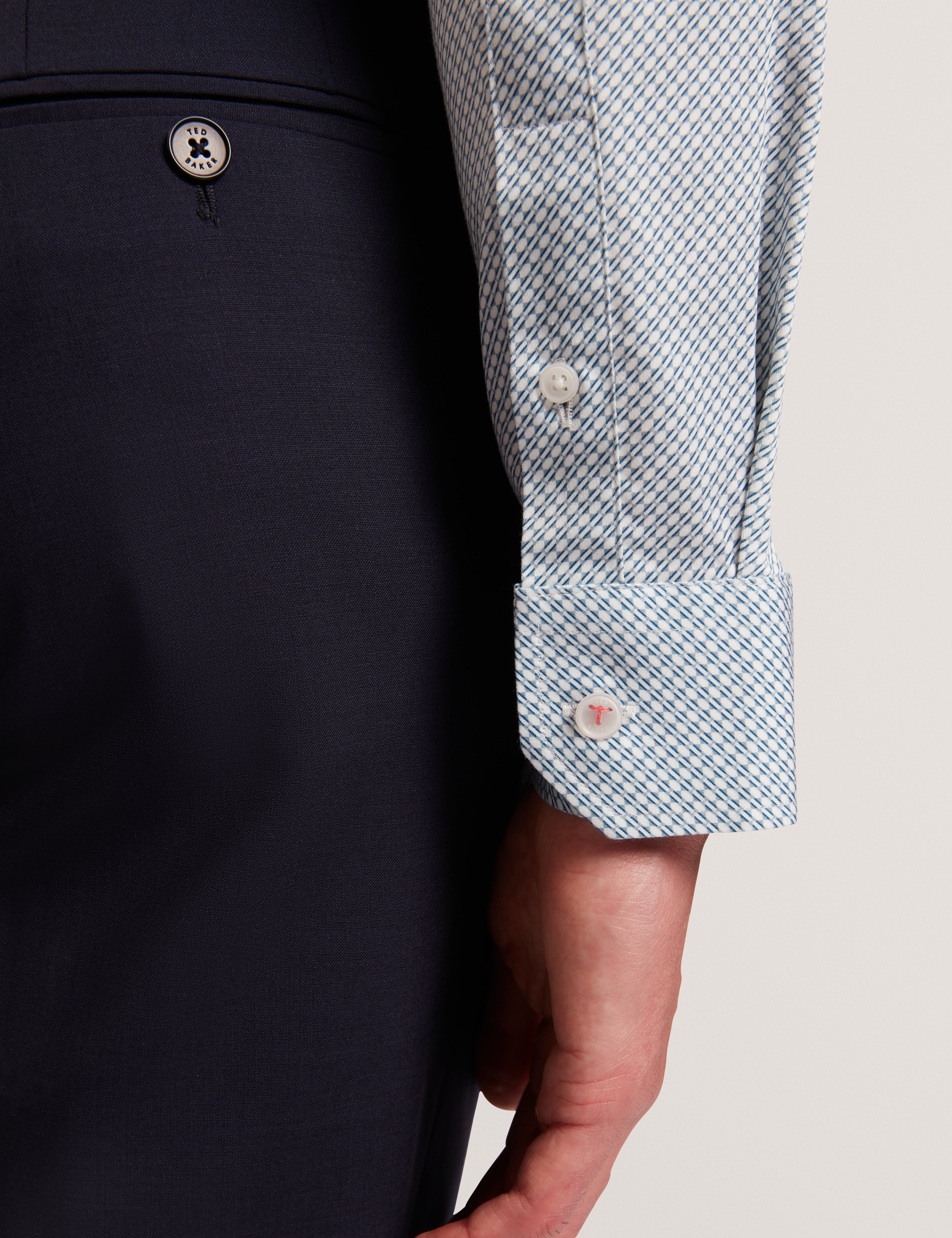 Olweno Long Sleeve Slim Fit Geo Print Shirt Lt-Blue