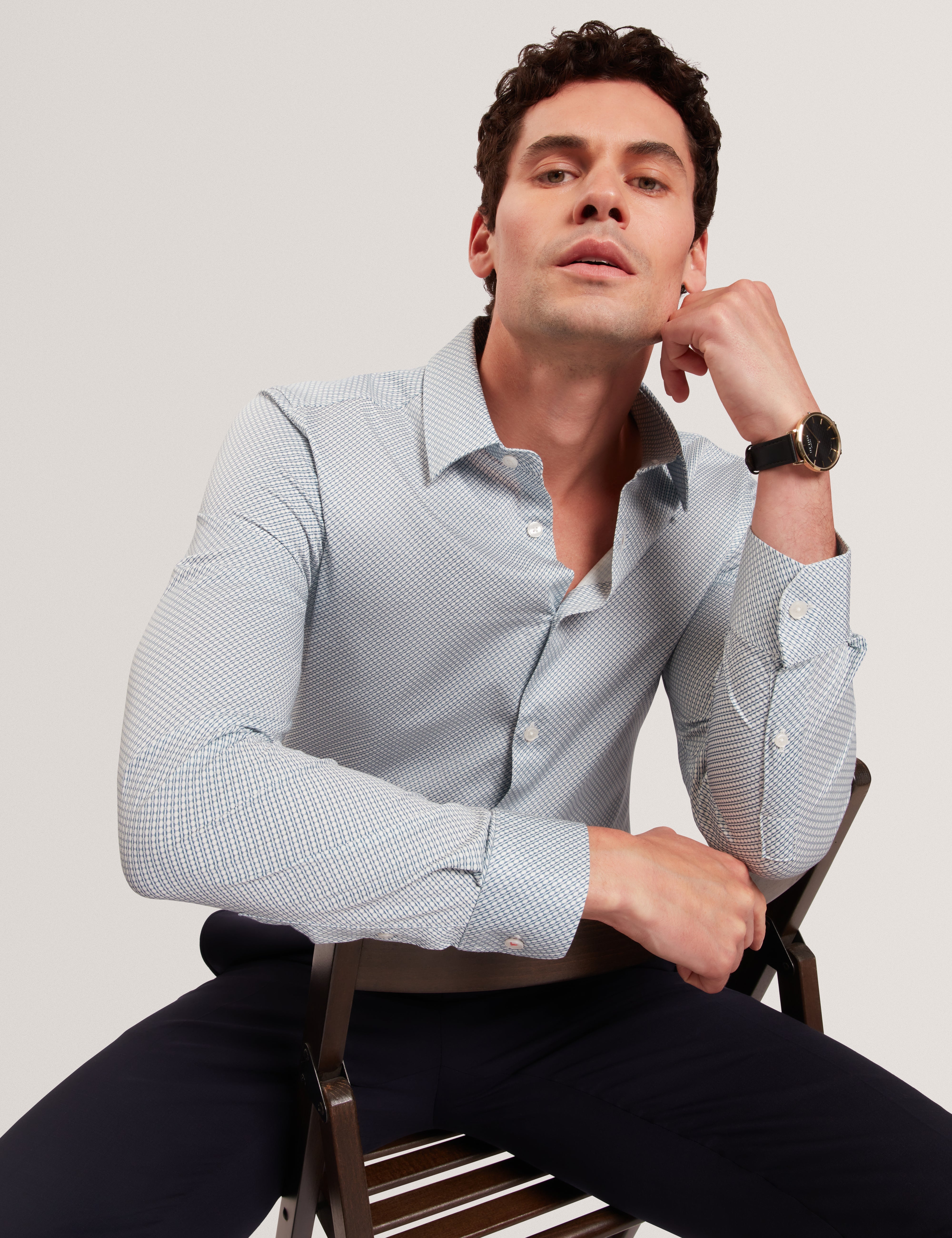 Olweno Long Sleeve Slim Fit Geo Print Shirt Lt-Blue