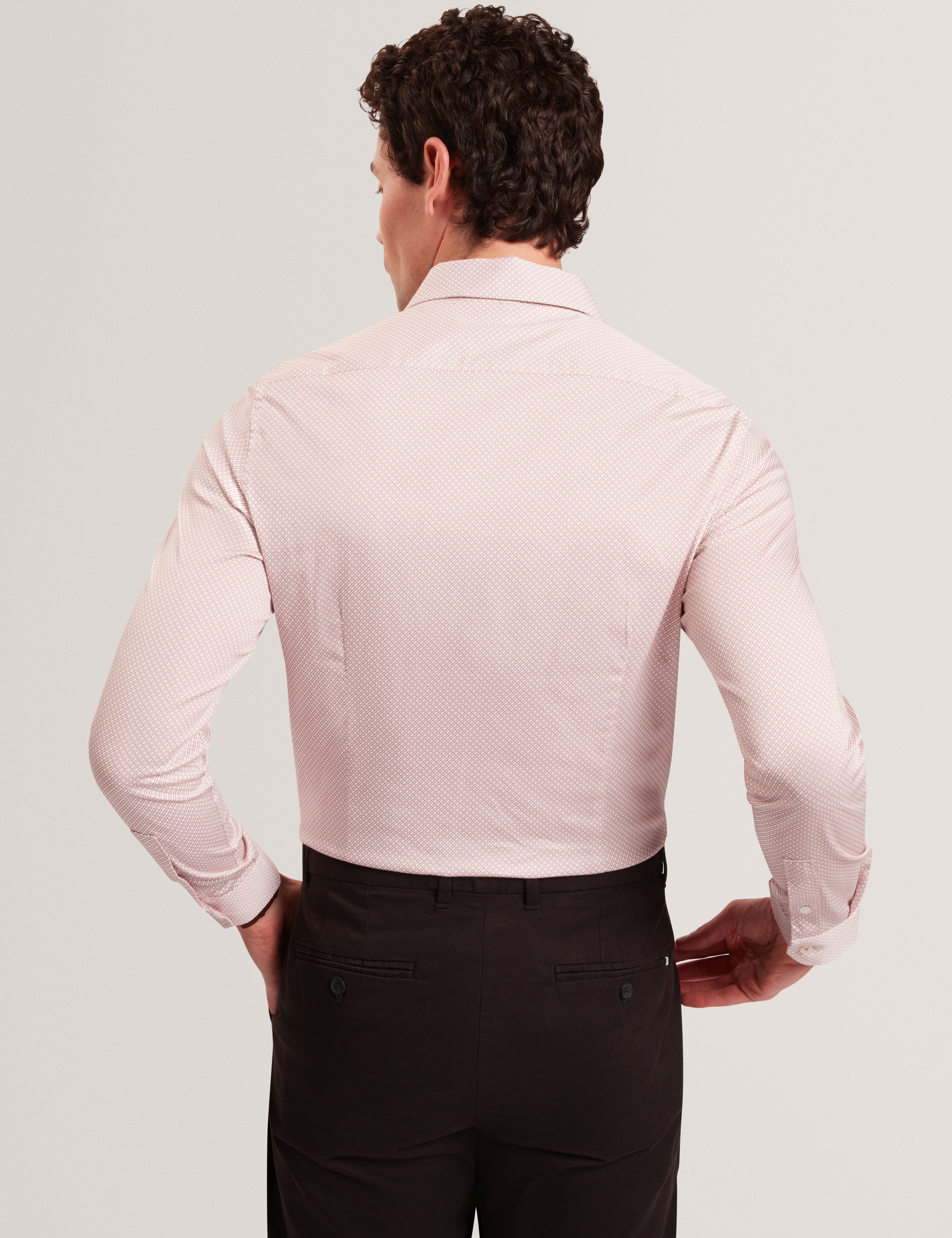 Olweno Long Sleeve Slim Fit Geo Print Shirt Lt-Pink