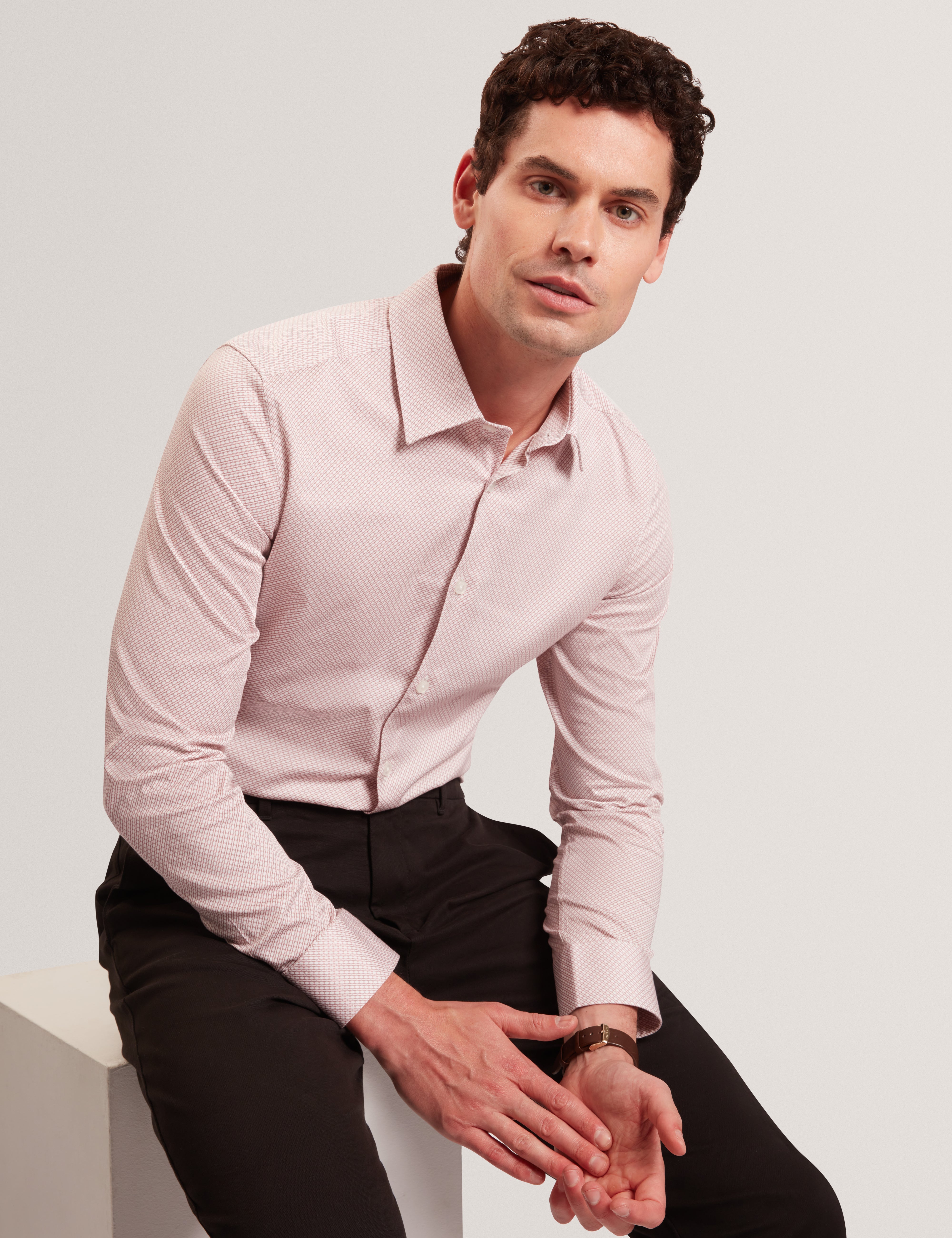 Olweno Long Sleeve Slim Fit Geo Print Shirt Lt-Pink