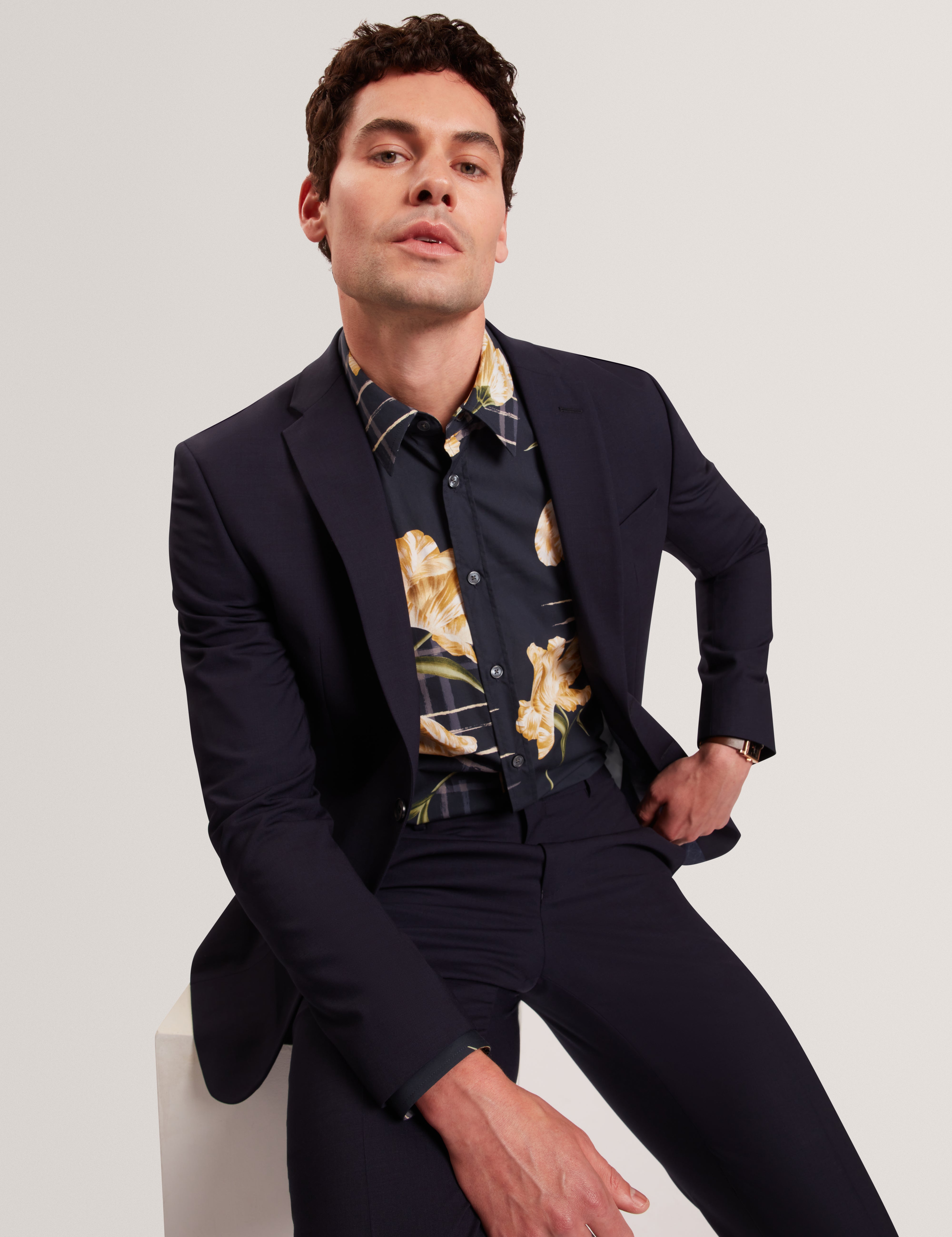 Quorik Long Sleeve Regular Fit Abstract Floral Shirt Navy