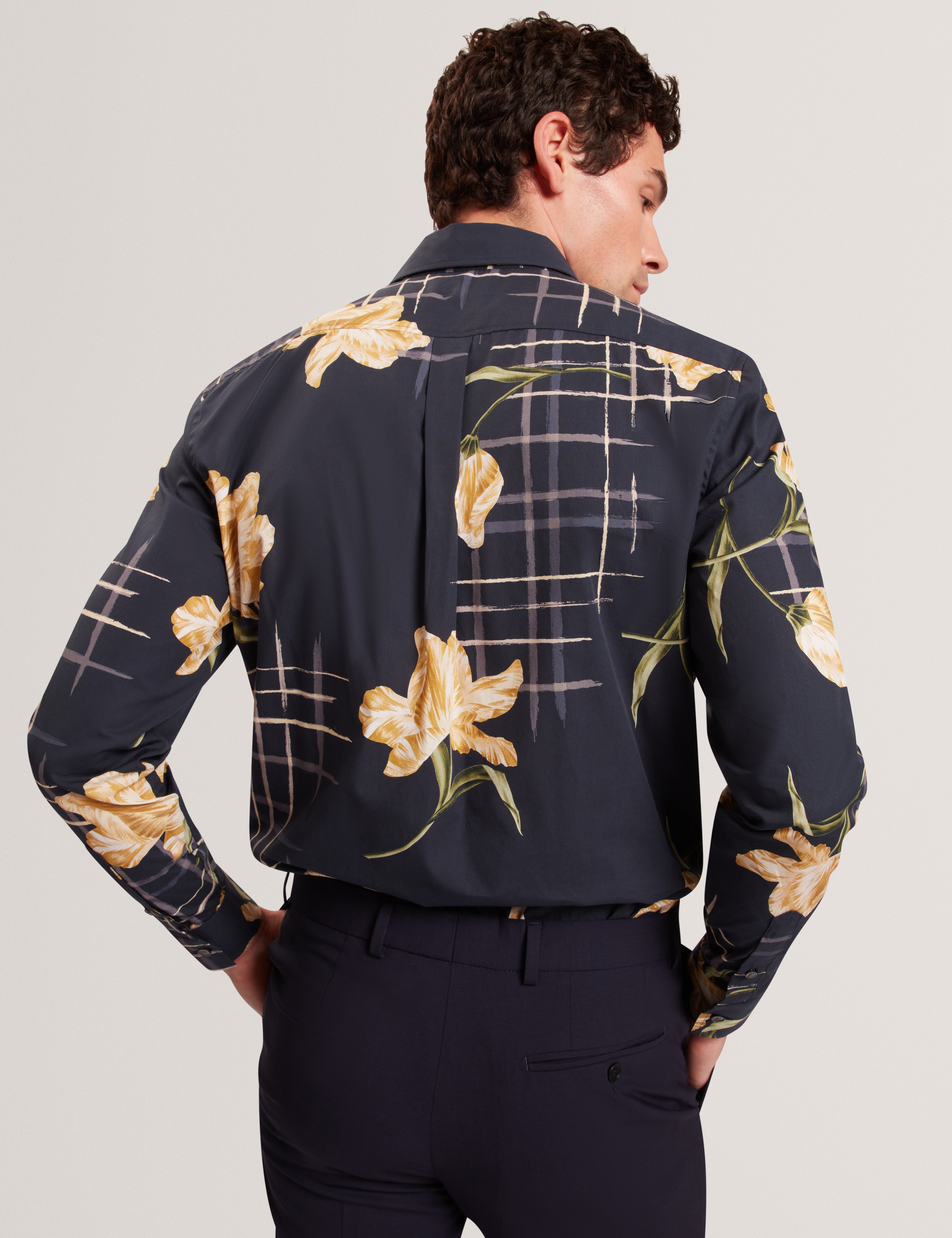 Quorik Long Sleeve Regular Fit Abstract Floral Shirt Navy