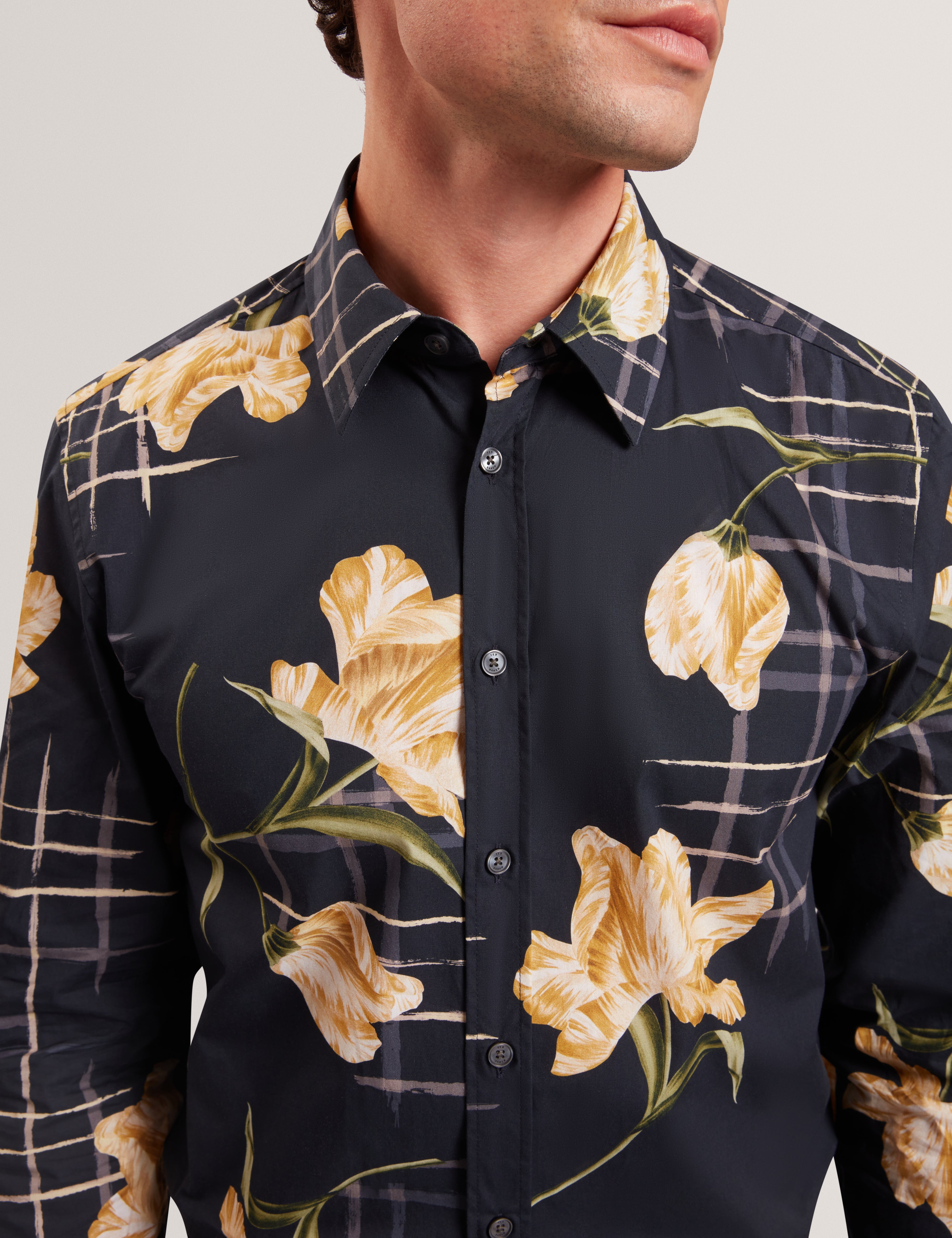 Quorik Long Sleeve Regular Fit Abstract Floral Shirt Navy