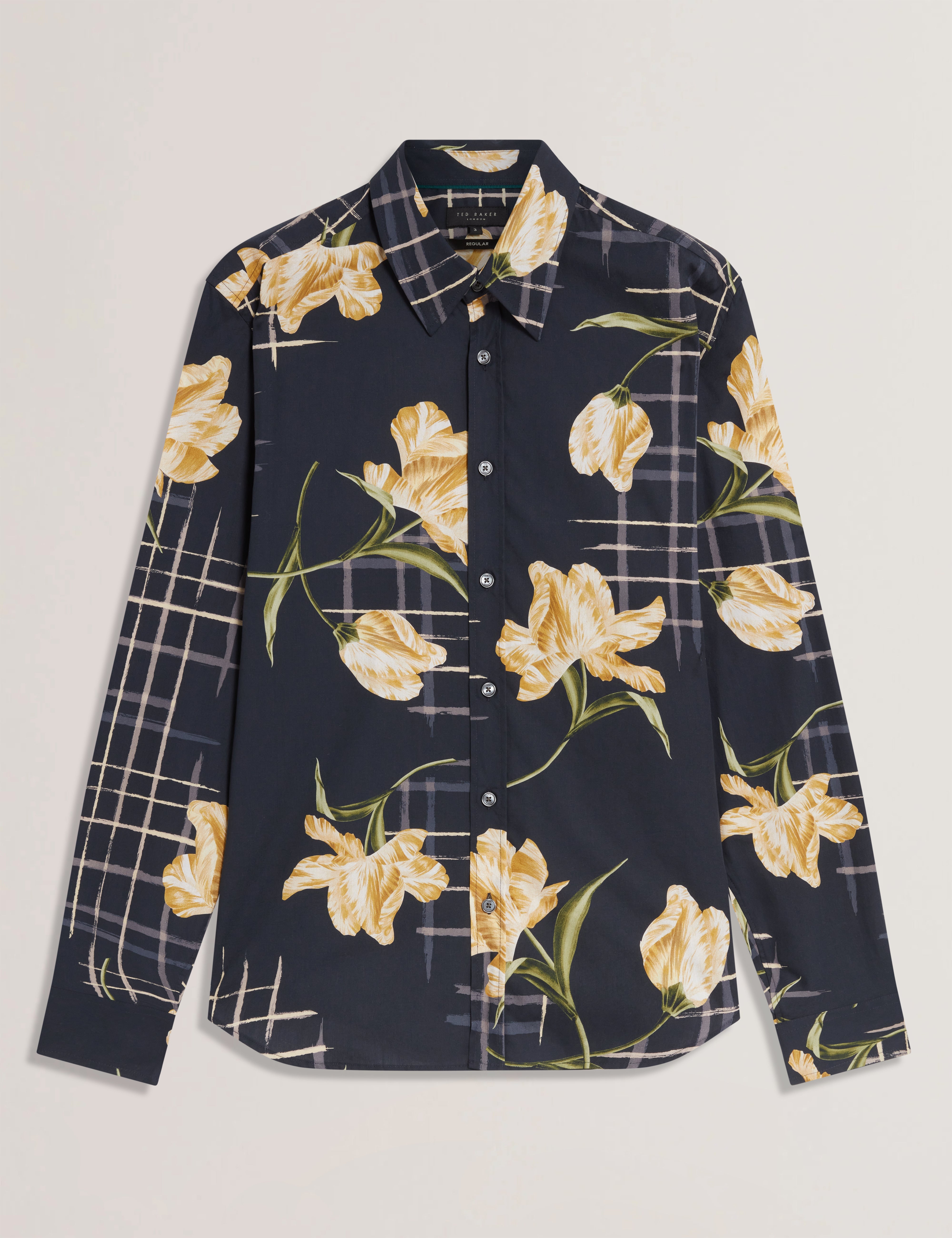 Quorik Long Sleeve Regular Fit Abstract Floral Shirt Navy