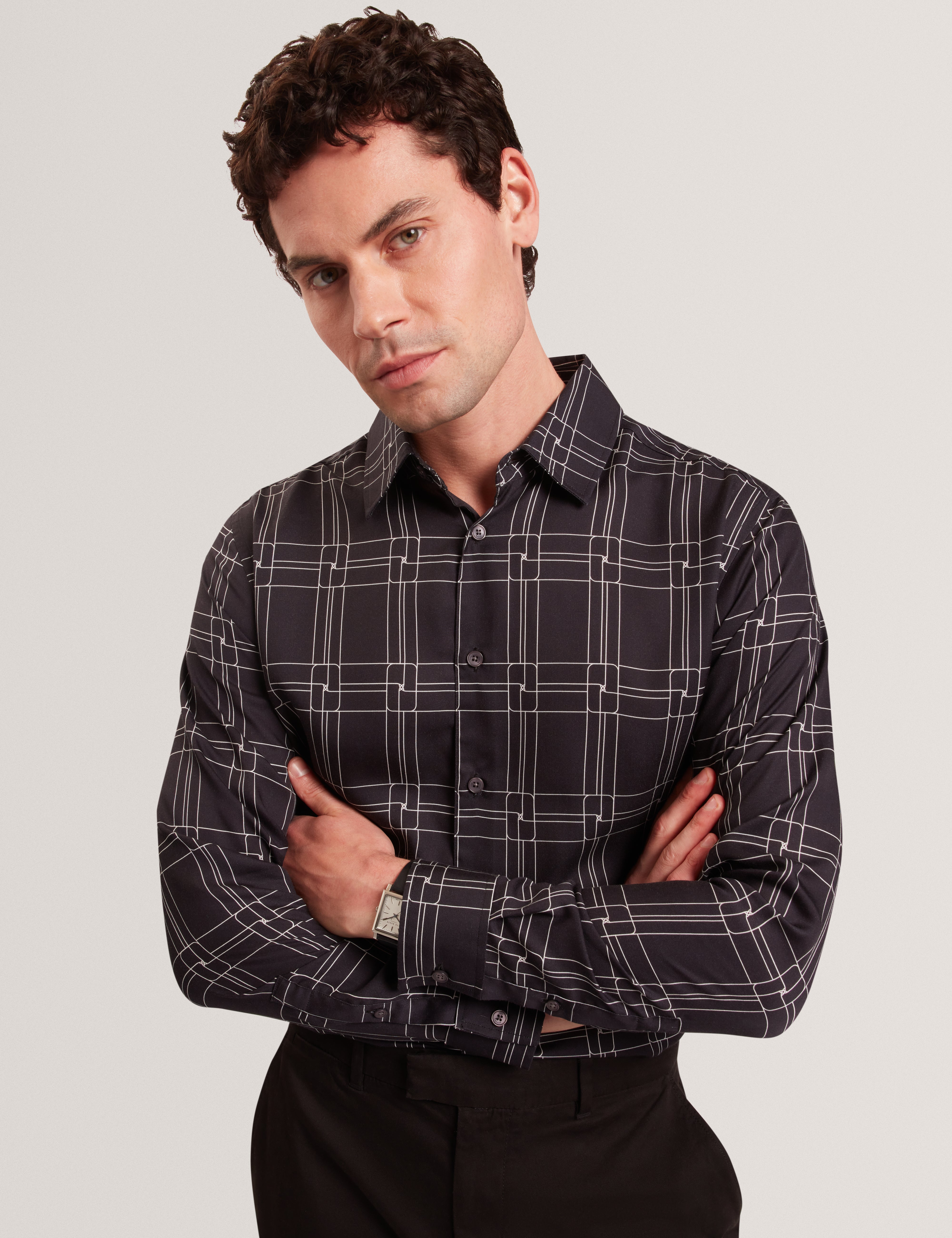 Lirra Long Sleeve Regular Fit Printed Check Shirt Black