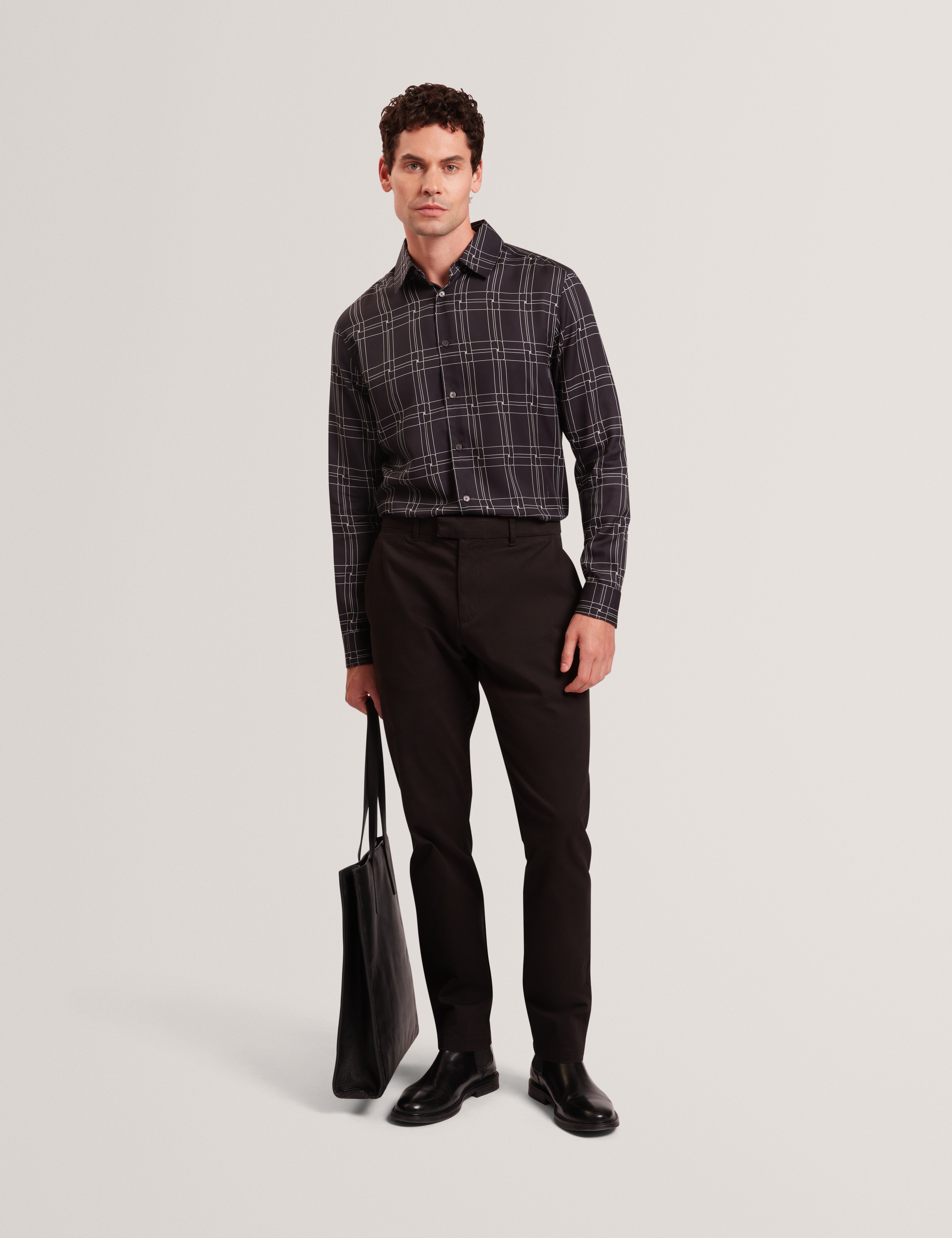 Lirra Long Sleeve Regular Fit Printed Check Shirt Black
