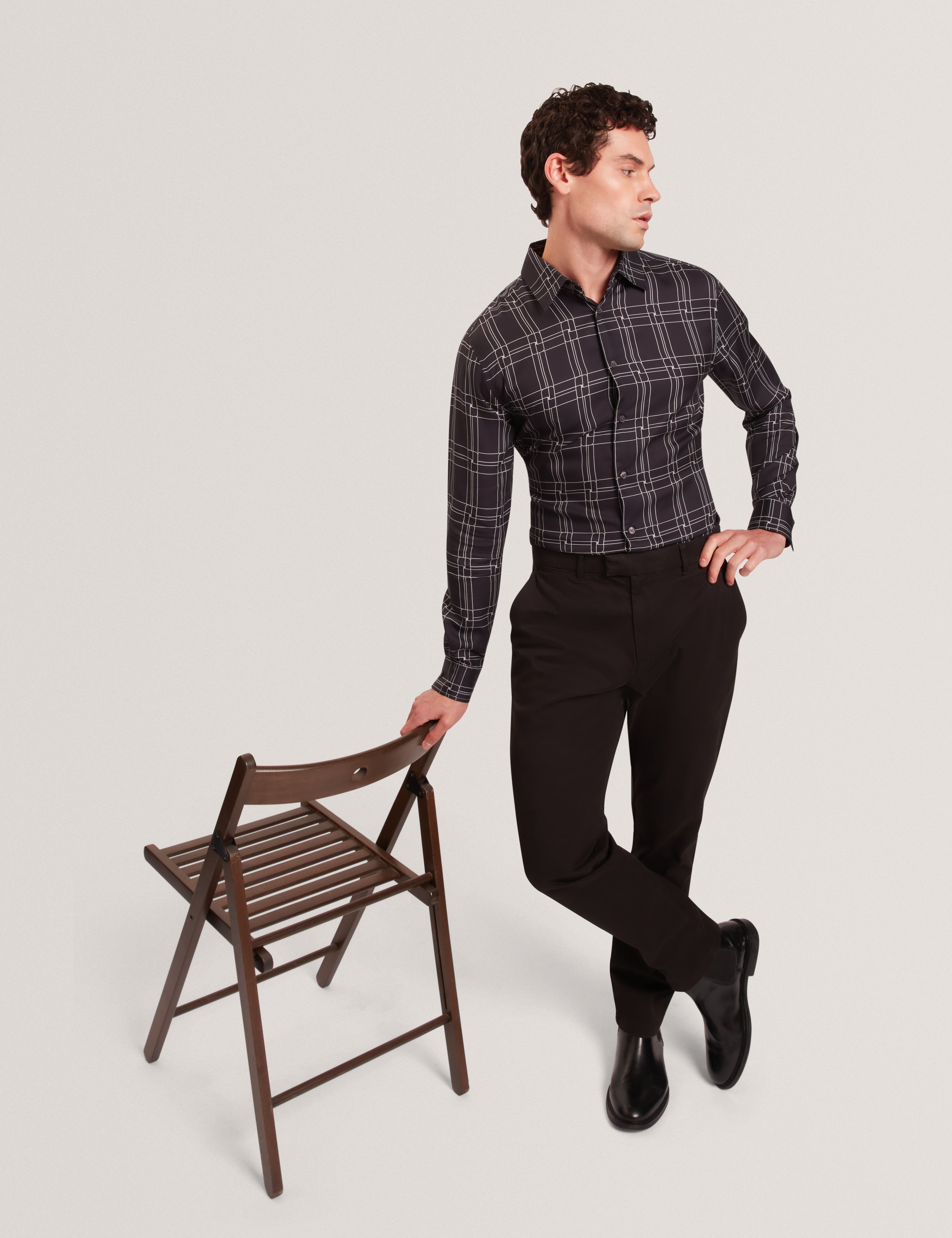 Lirra Long Sleeve Regular Fit Printed Check Shirt Black
