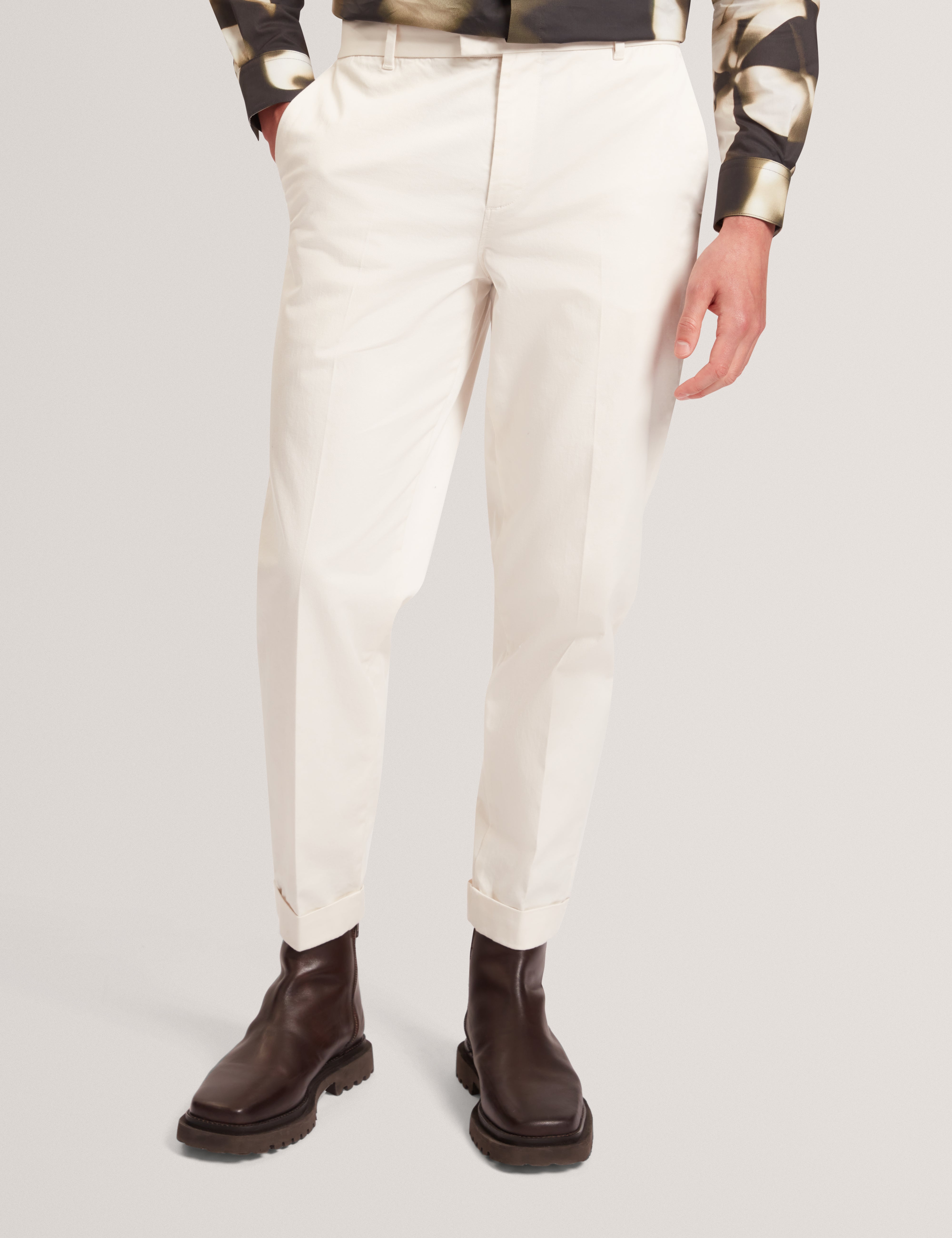 Moses Tapered Fit Cotton Stretch Trouser Ecru