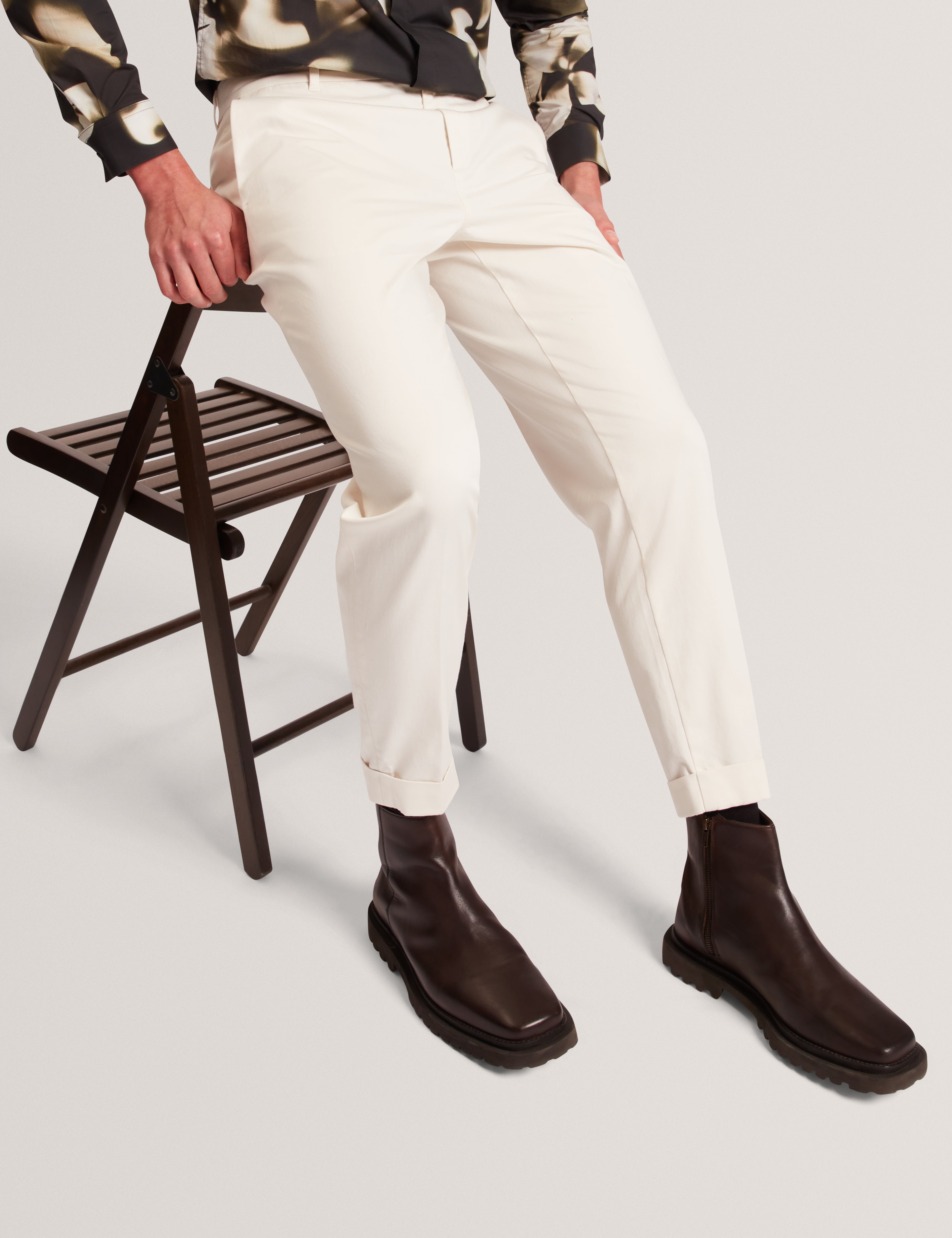 Moses Tapered Fit Cotton Stretch Trouser Ecru