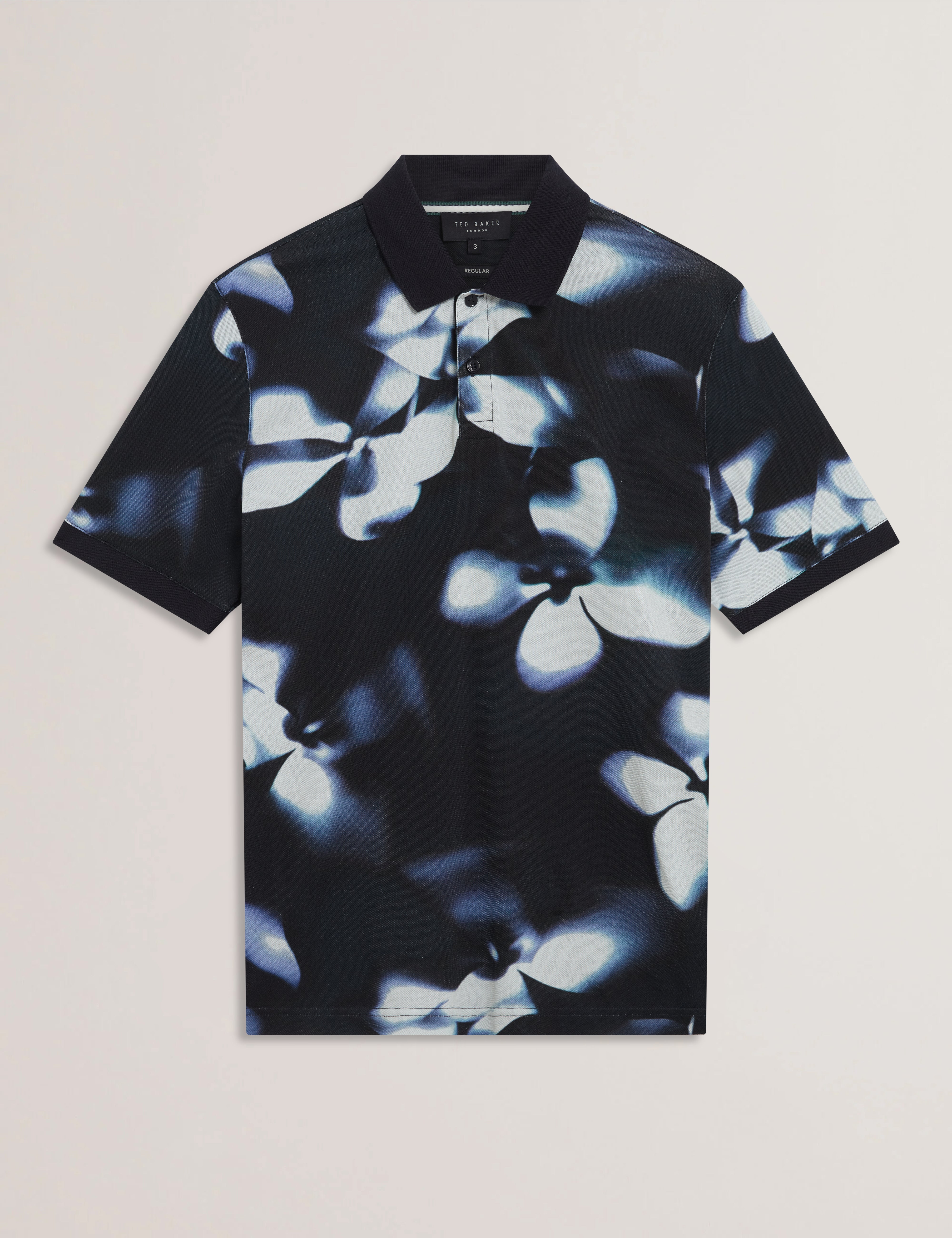 Longbri Short Sleeve Floral Print Polo Navy