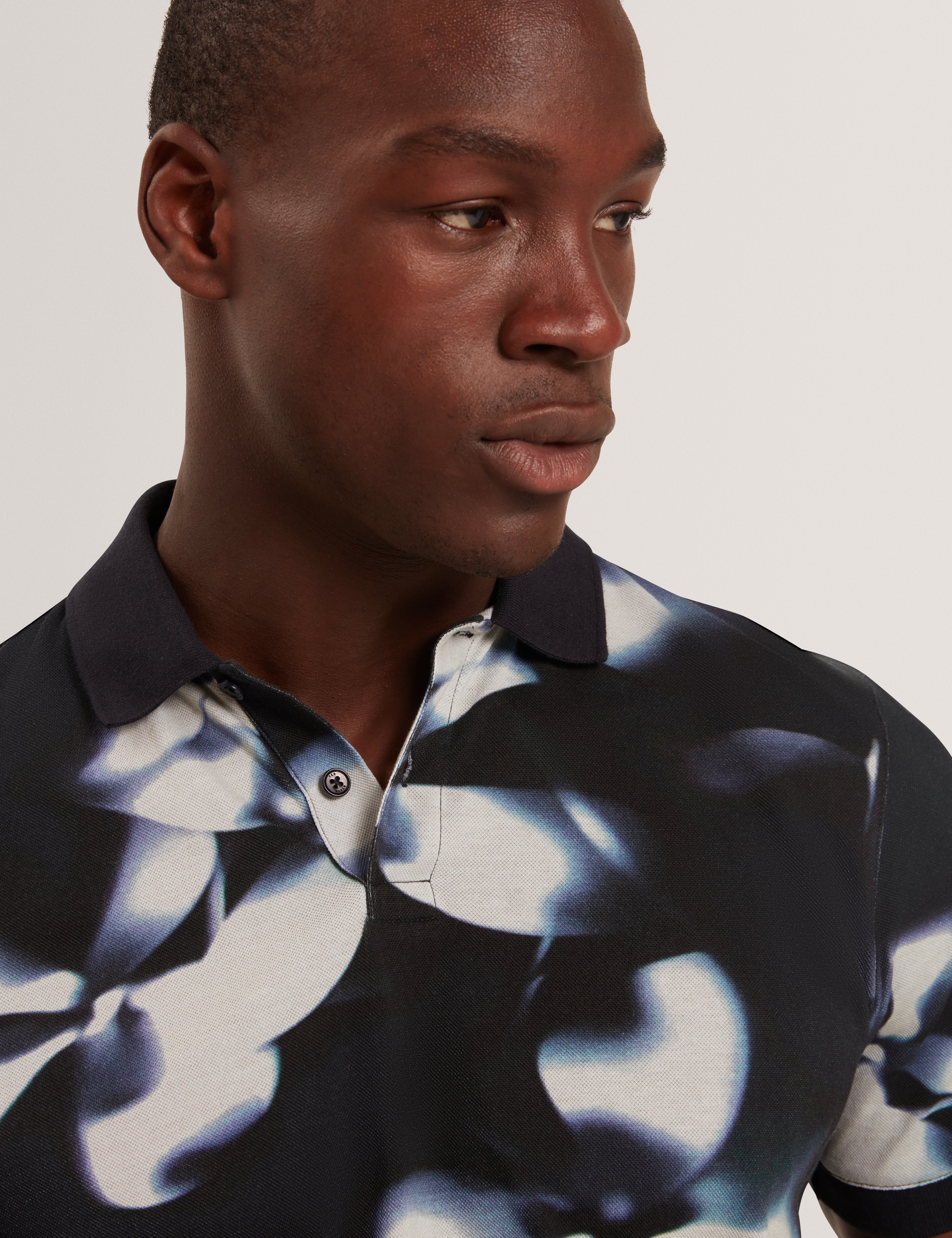 Longbri Short Sleeve Floral Print Polo Navy