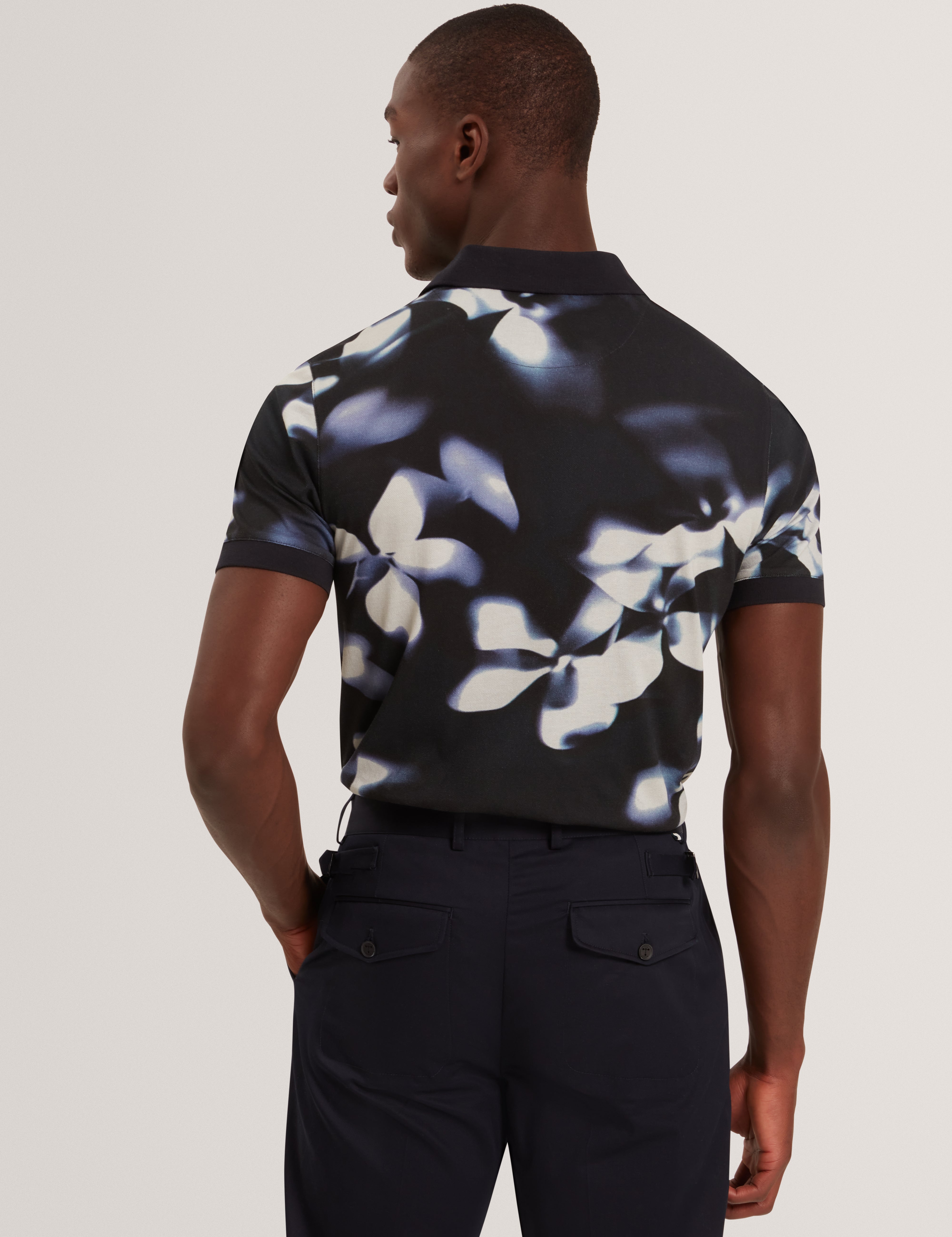 Longbri Short Sleeve Floral Print Polo Navy