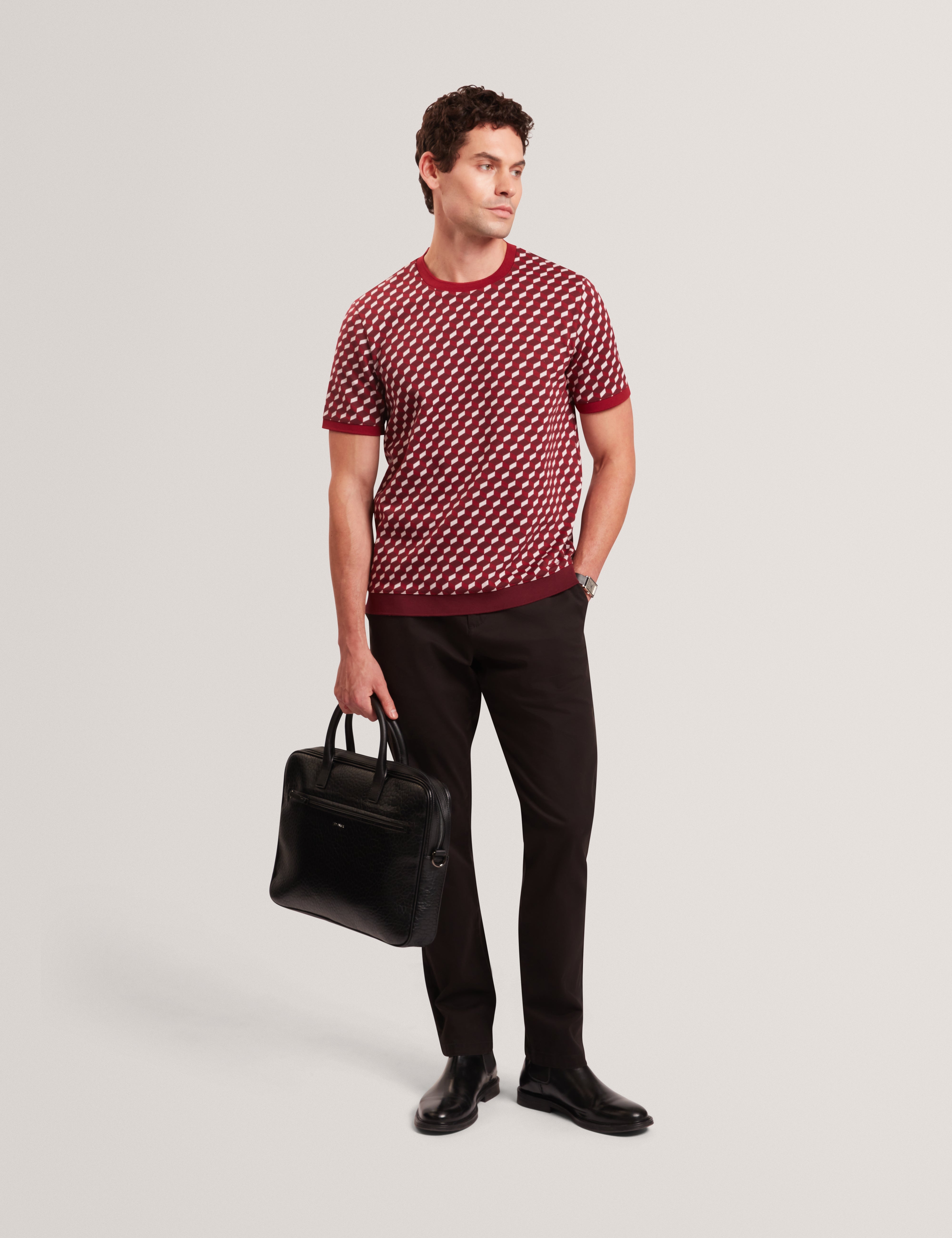 Ardyn Short Sleeve Geo Jacquard T Shirt Maroon