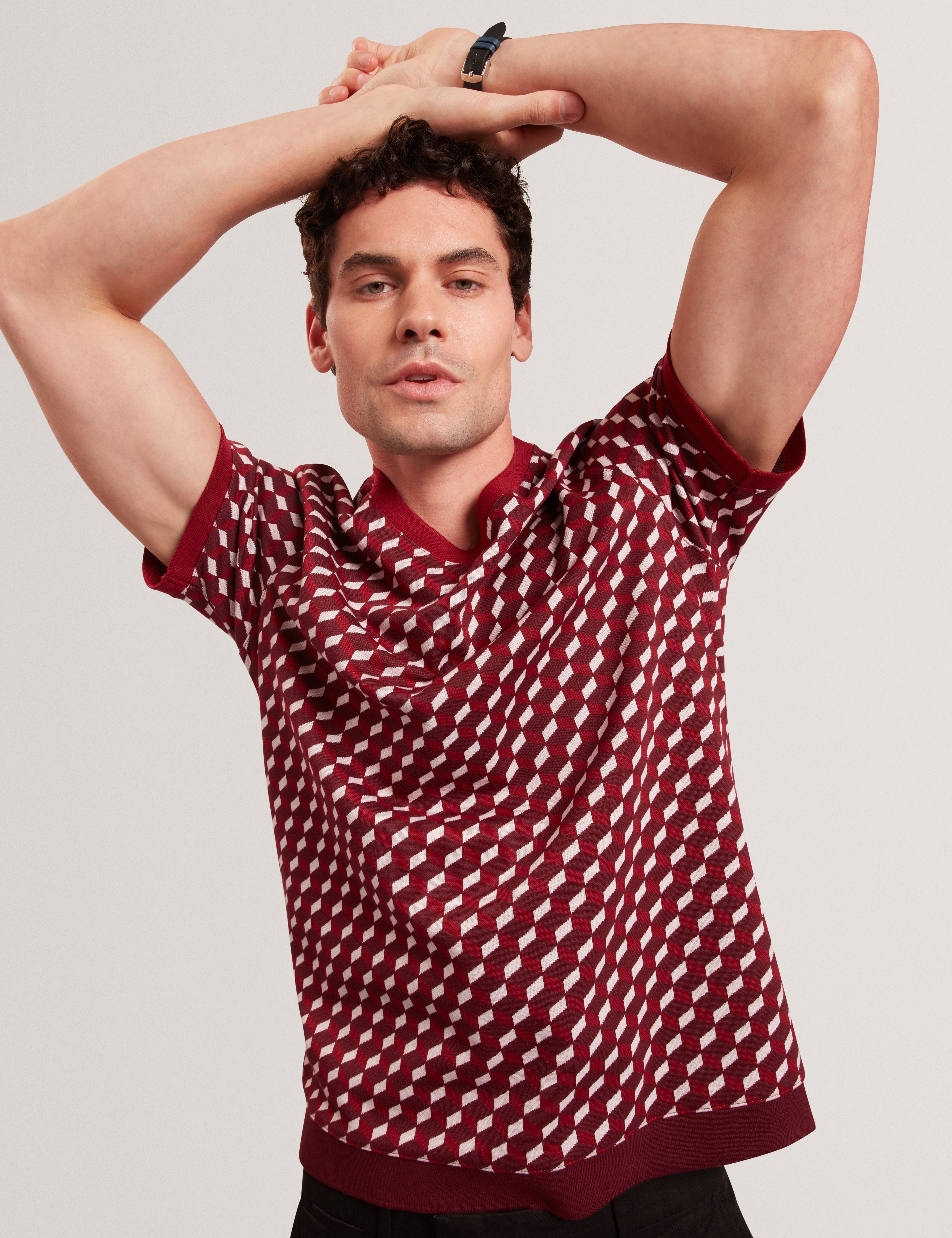 Ardyn Short Sleeve Geo Jacquard T Shirt Maroon