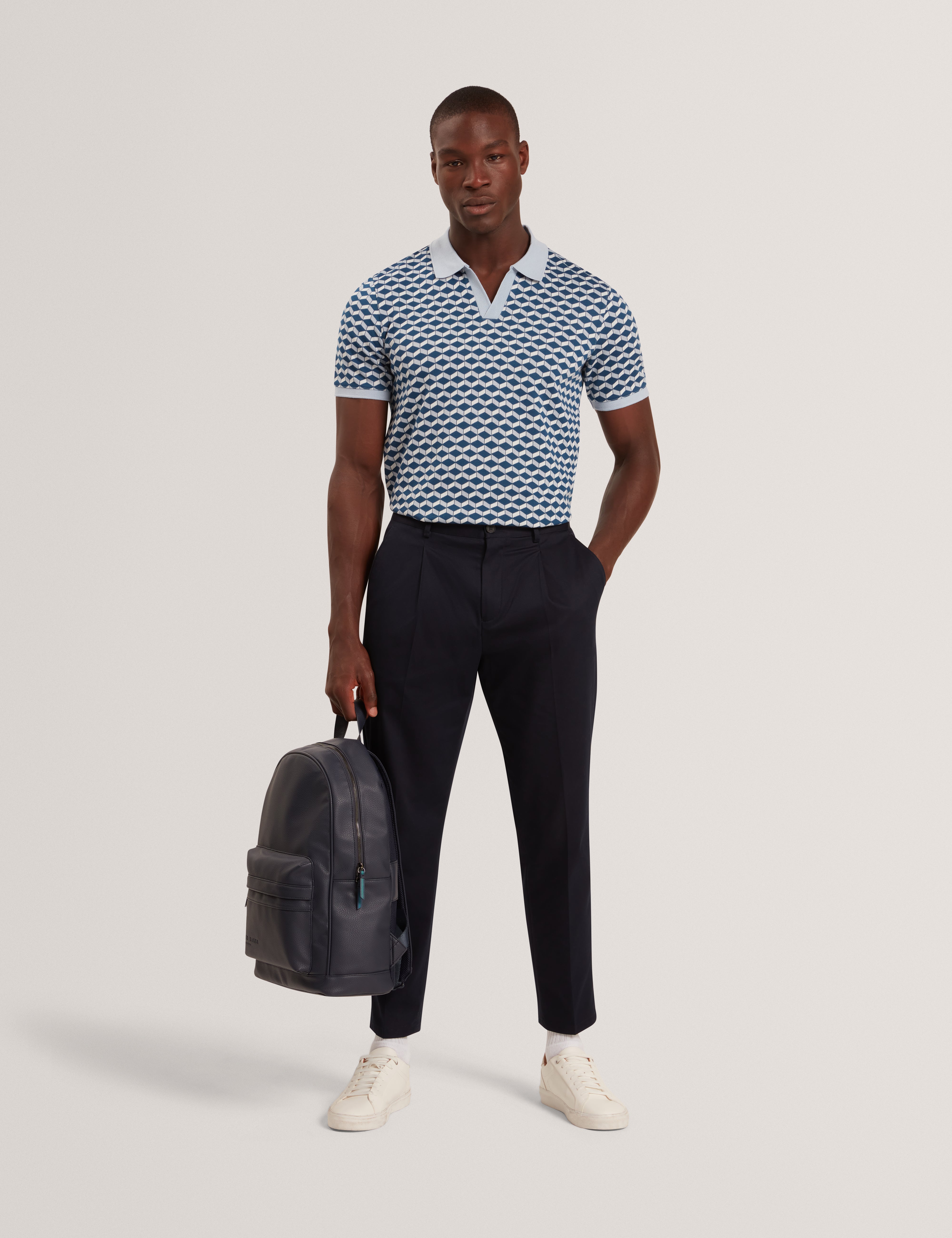 Lirien Short Sleeve Geo Jacquard Polo Dk-Blue