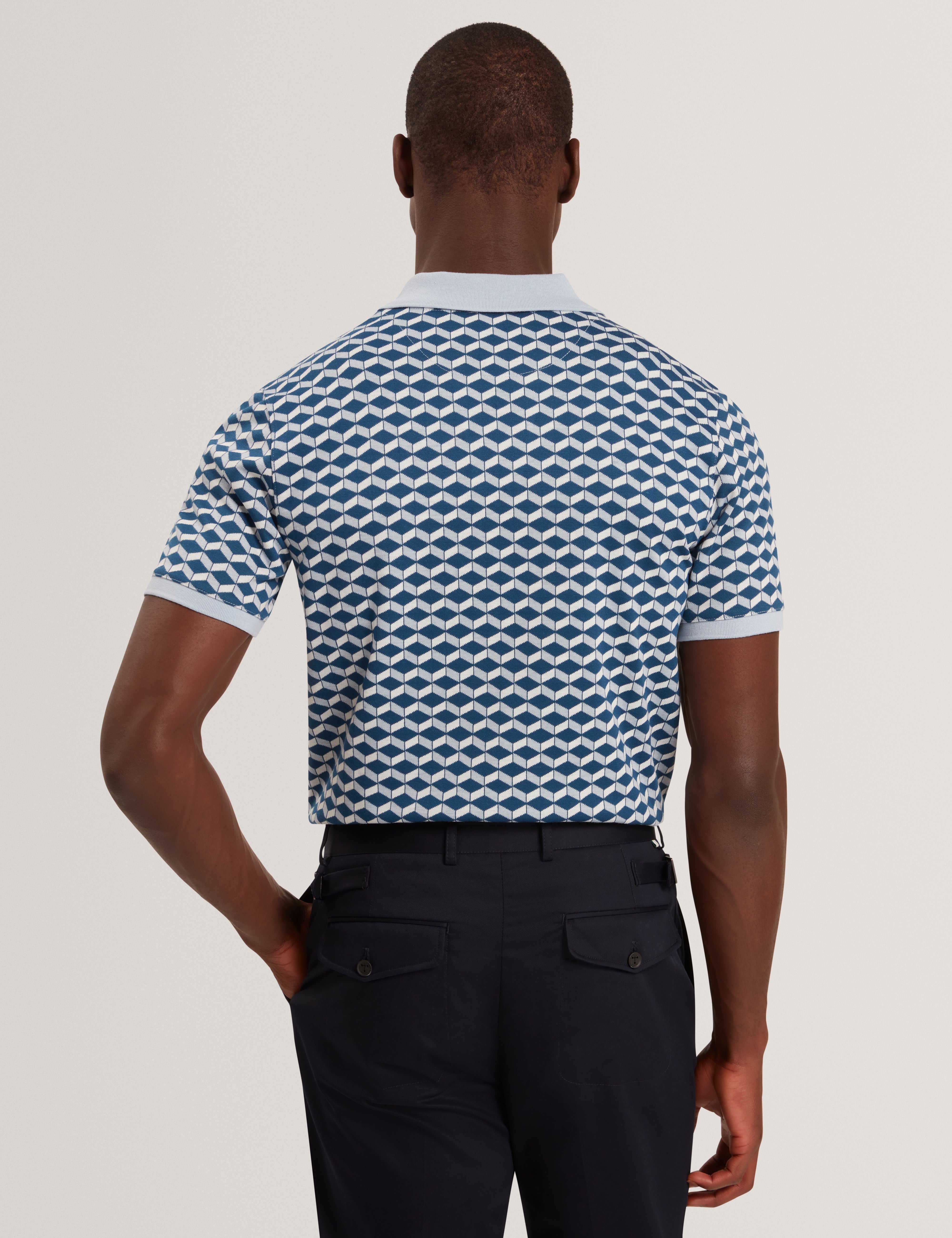 Lirien Short Sleeve Geo Jacquard Polo Dk-Blue