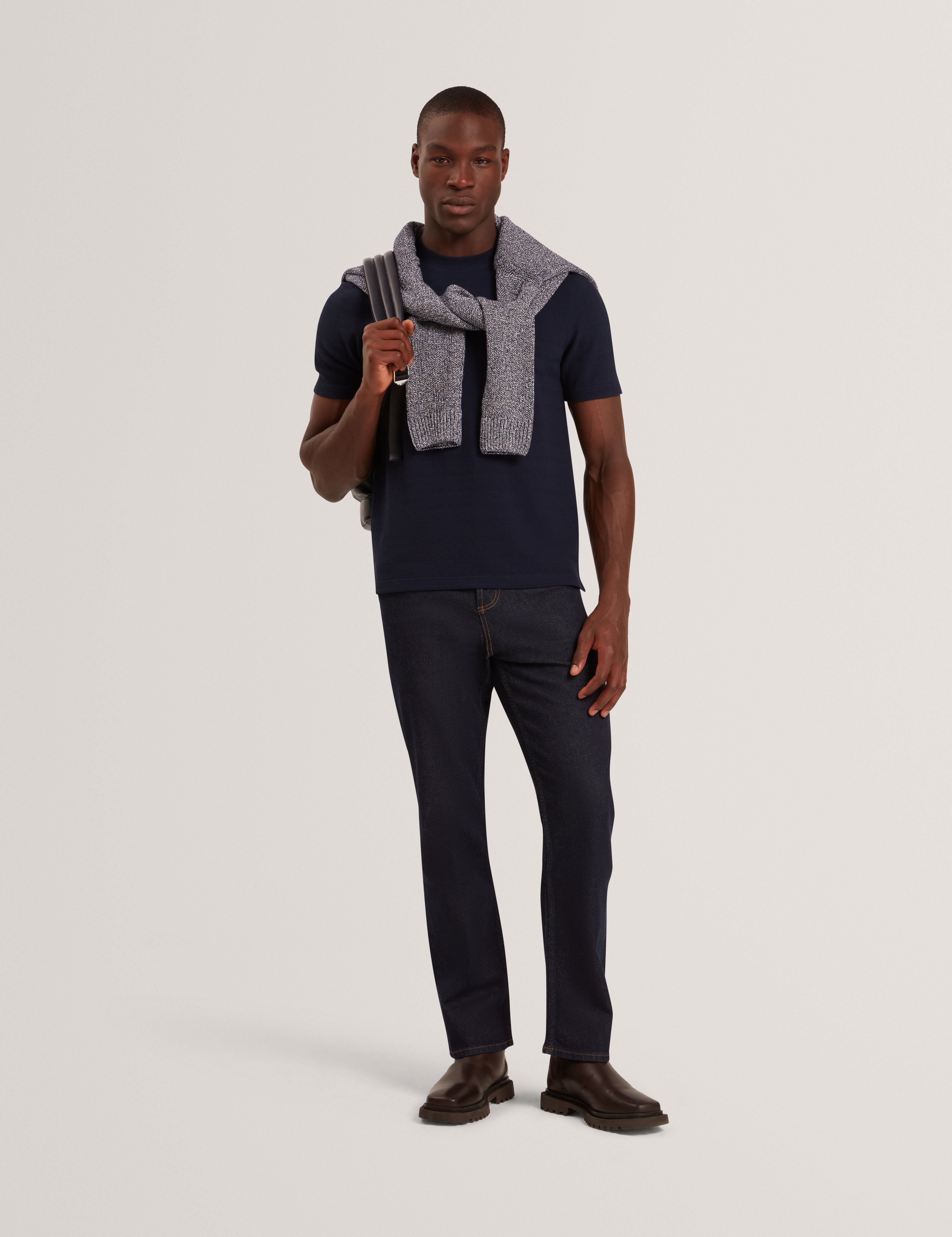 Marcen Short Sleeve Square Stitch T Shirt Navy