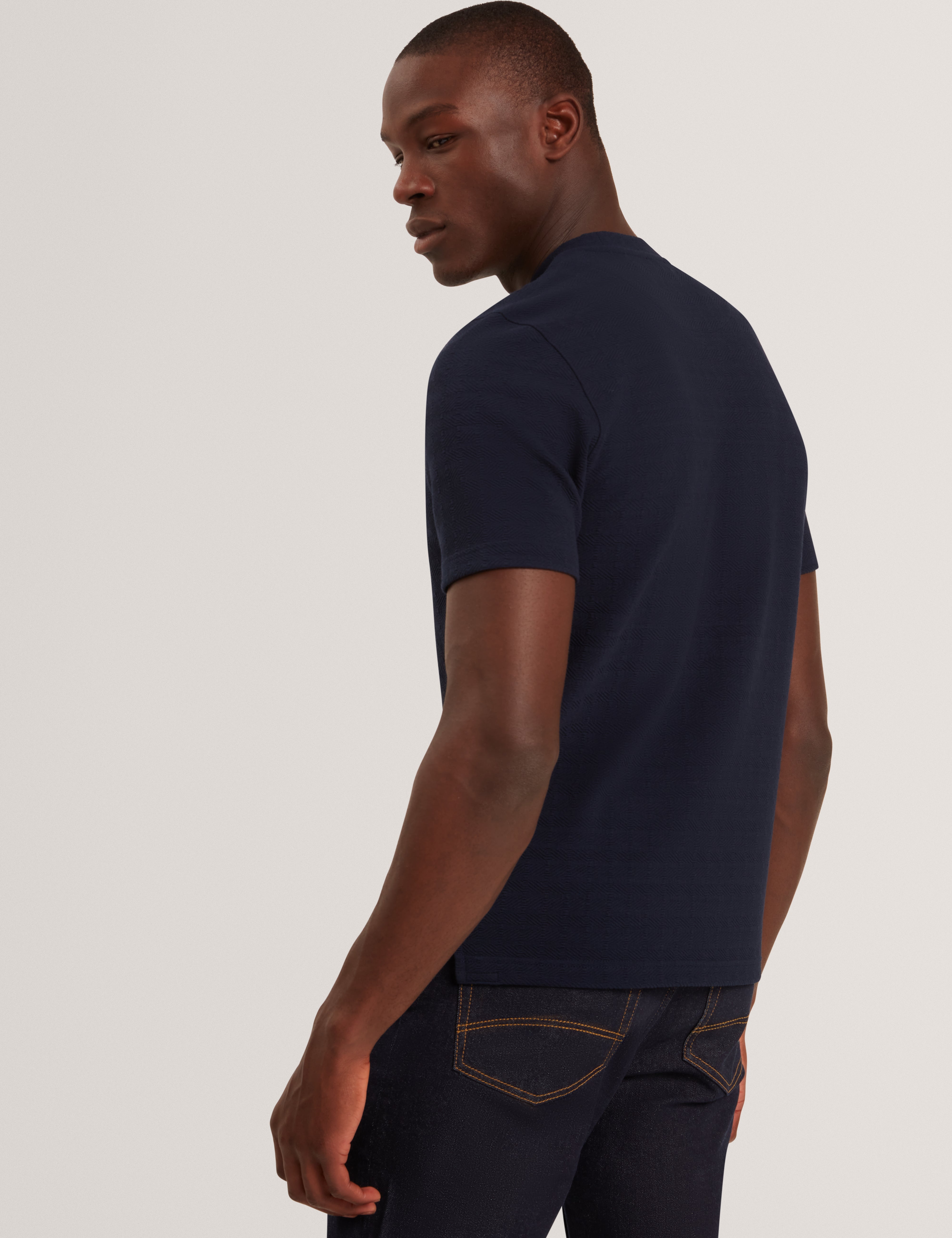 Marcen Short Sleeve Square Stitch T Shirt Navy