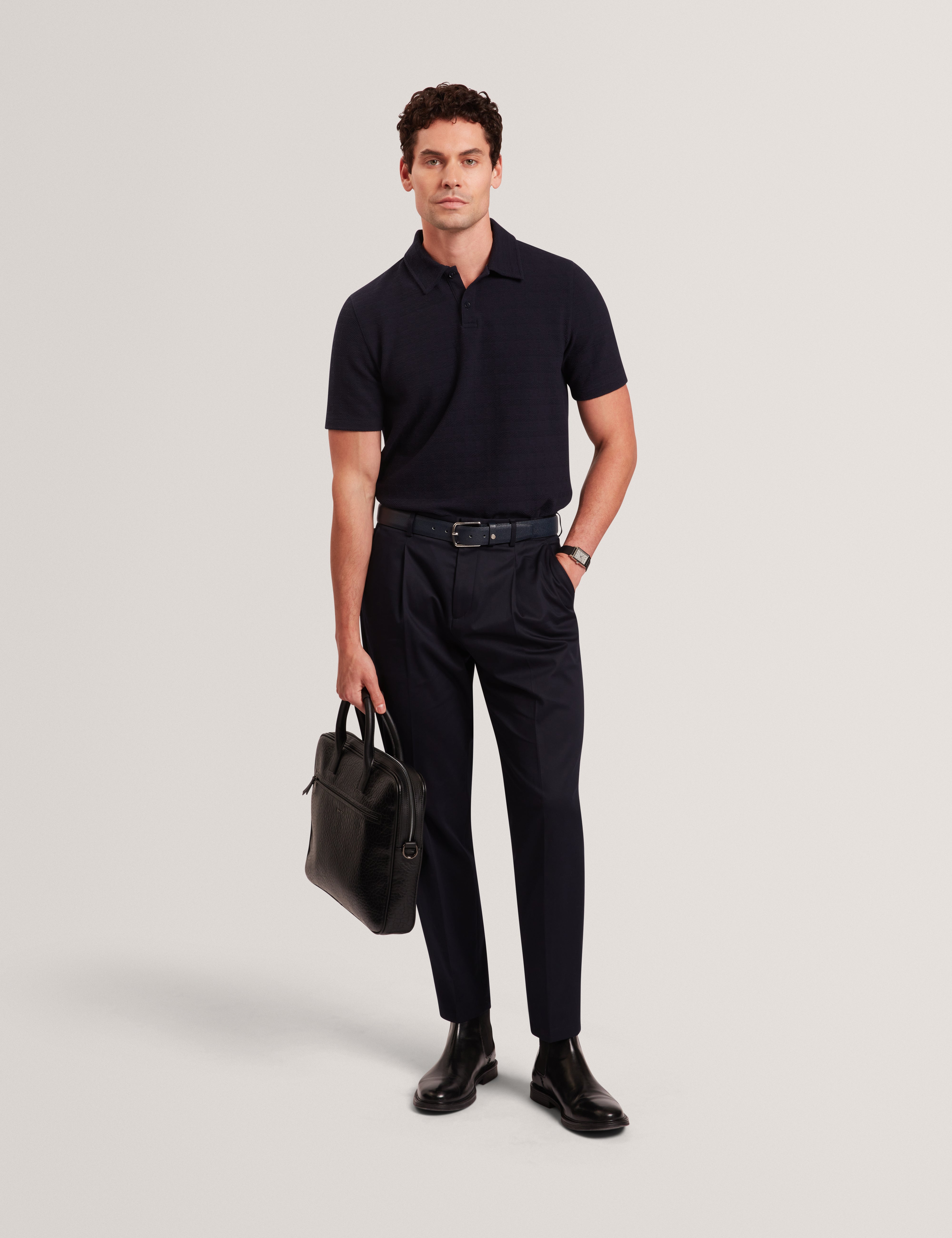 Serapa Short Sleeve Square Stitch Polo Navy