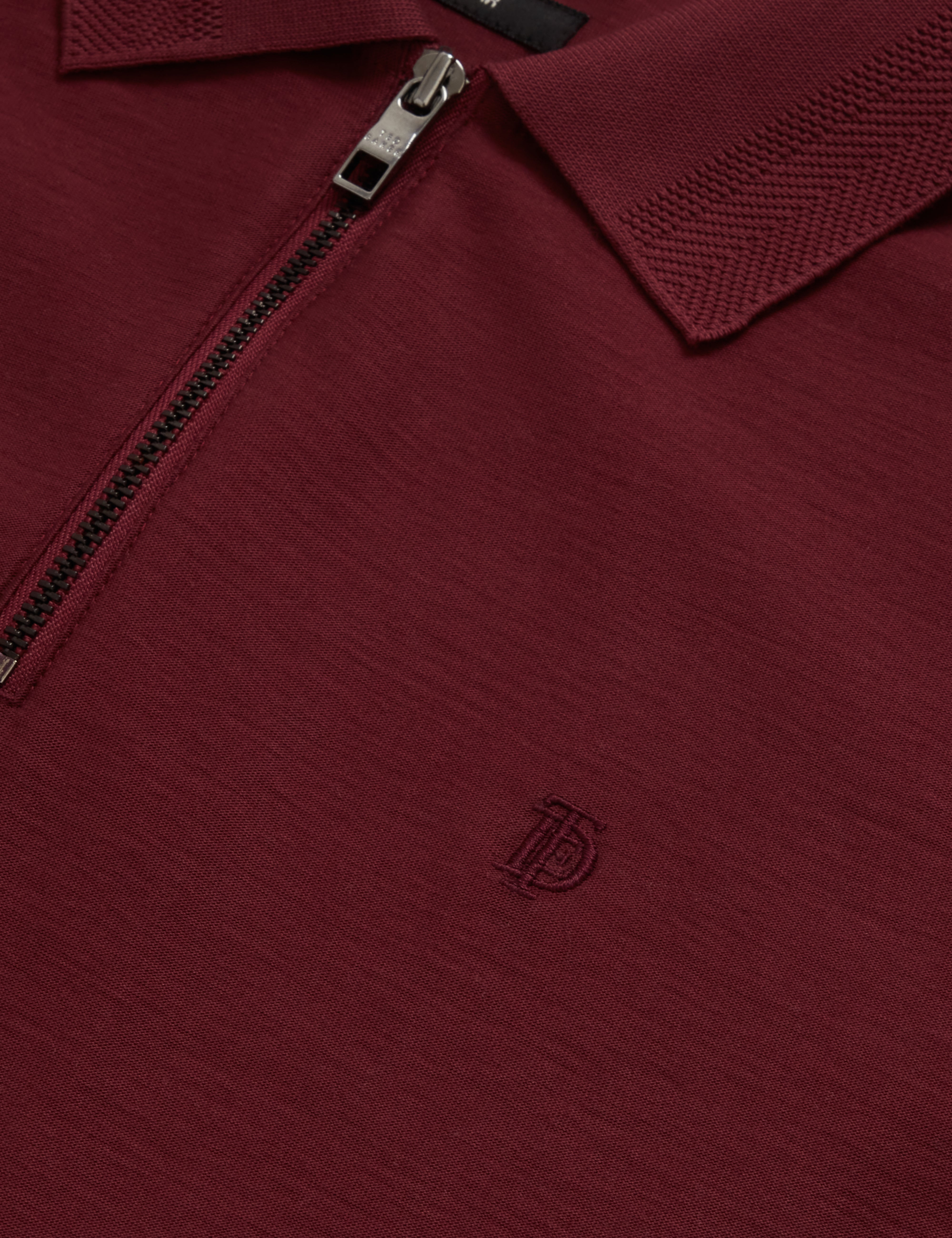 Zorin Short Sleeve Herringbone Panel Zip Polo Maroon