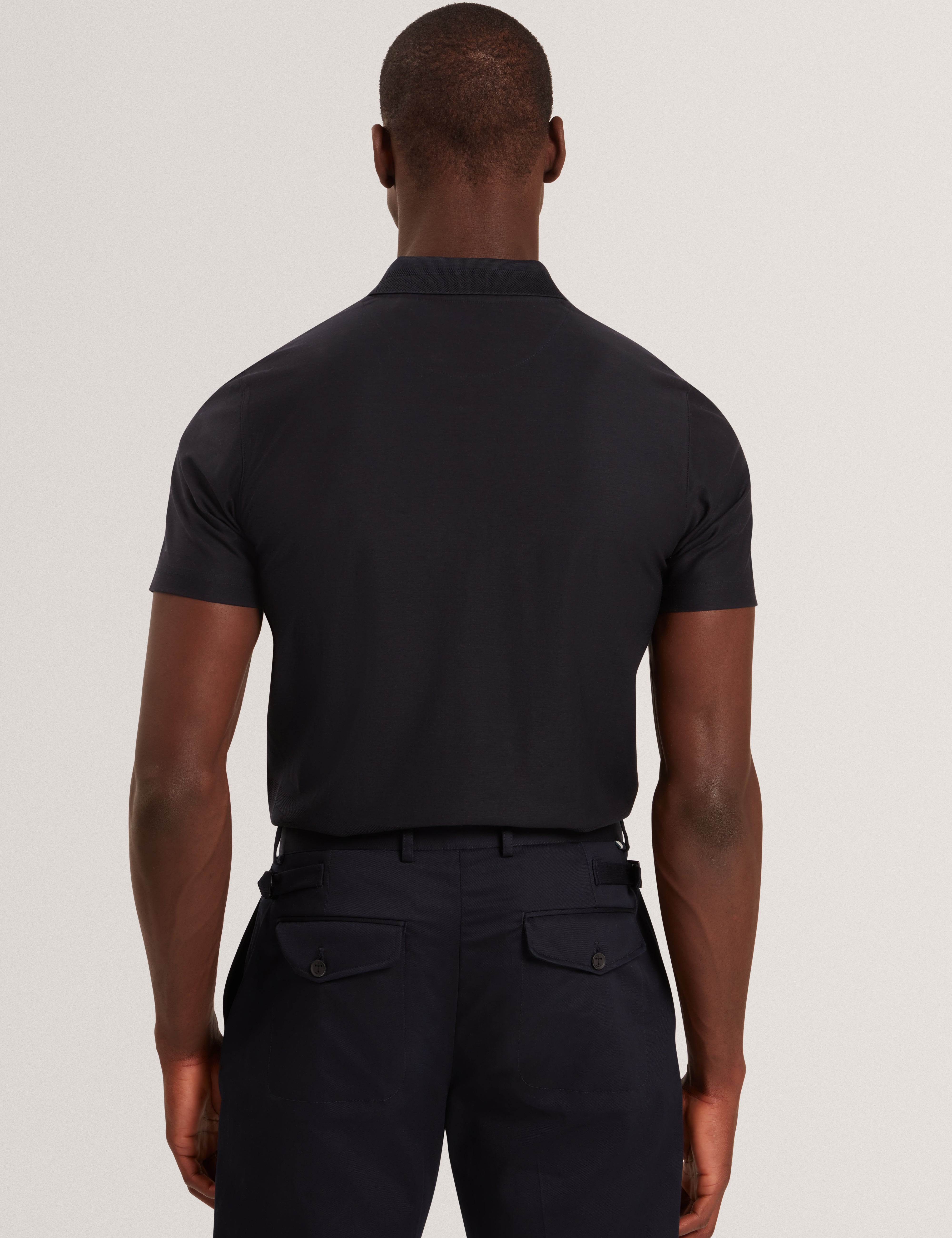 Zorin Short Sleeve Herringbone Panel Zip Polo Navy