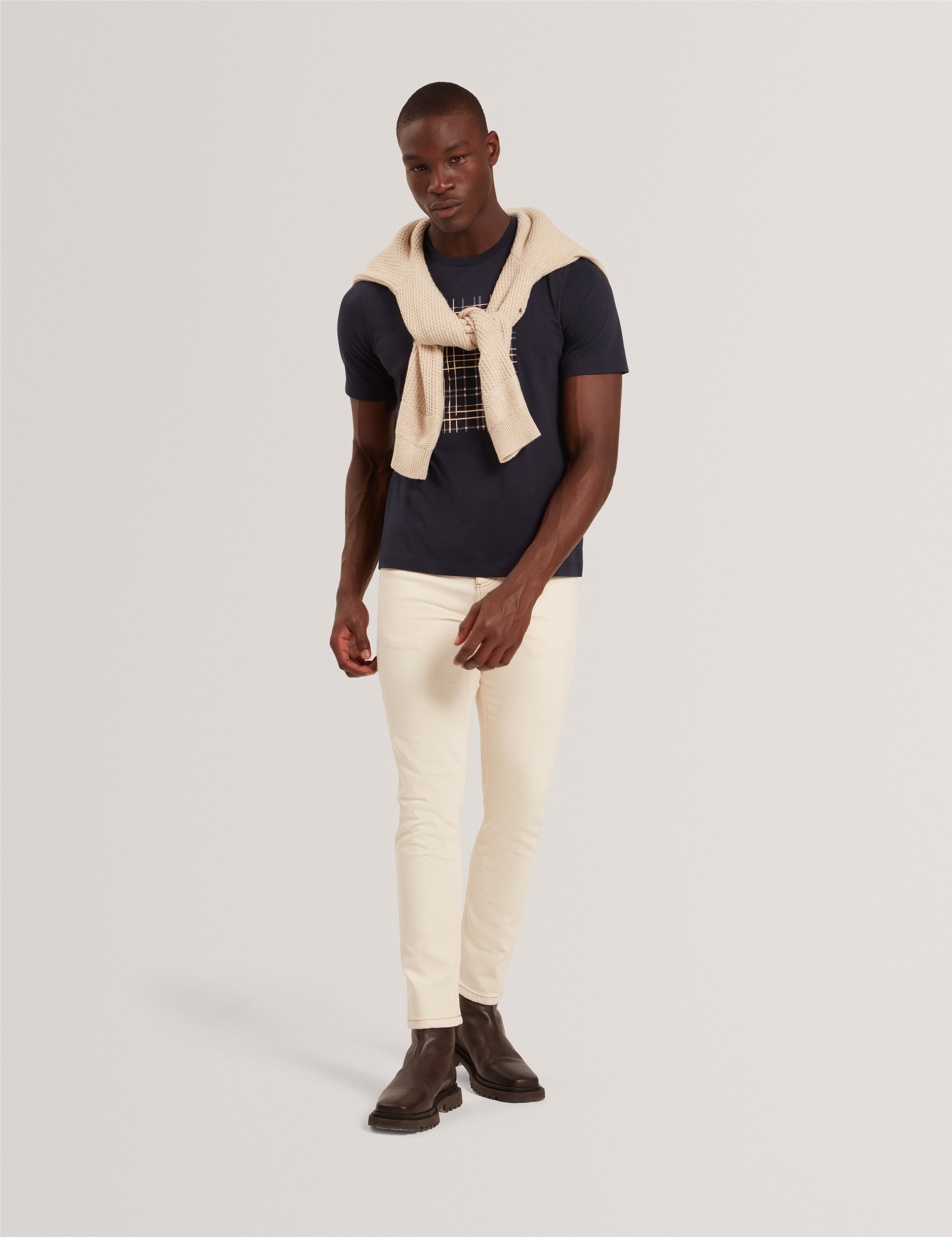 Sionan Short Sleeve Box Print T-Shirt Navy