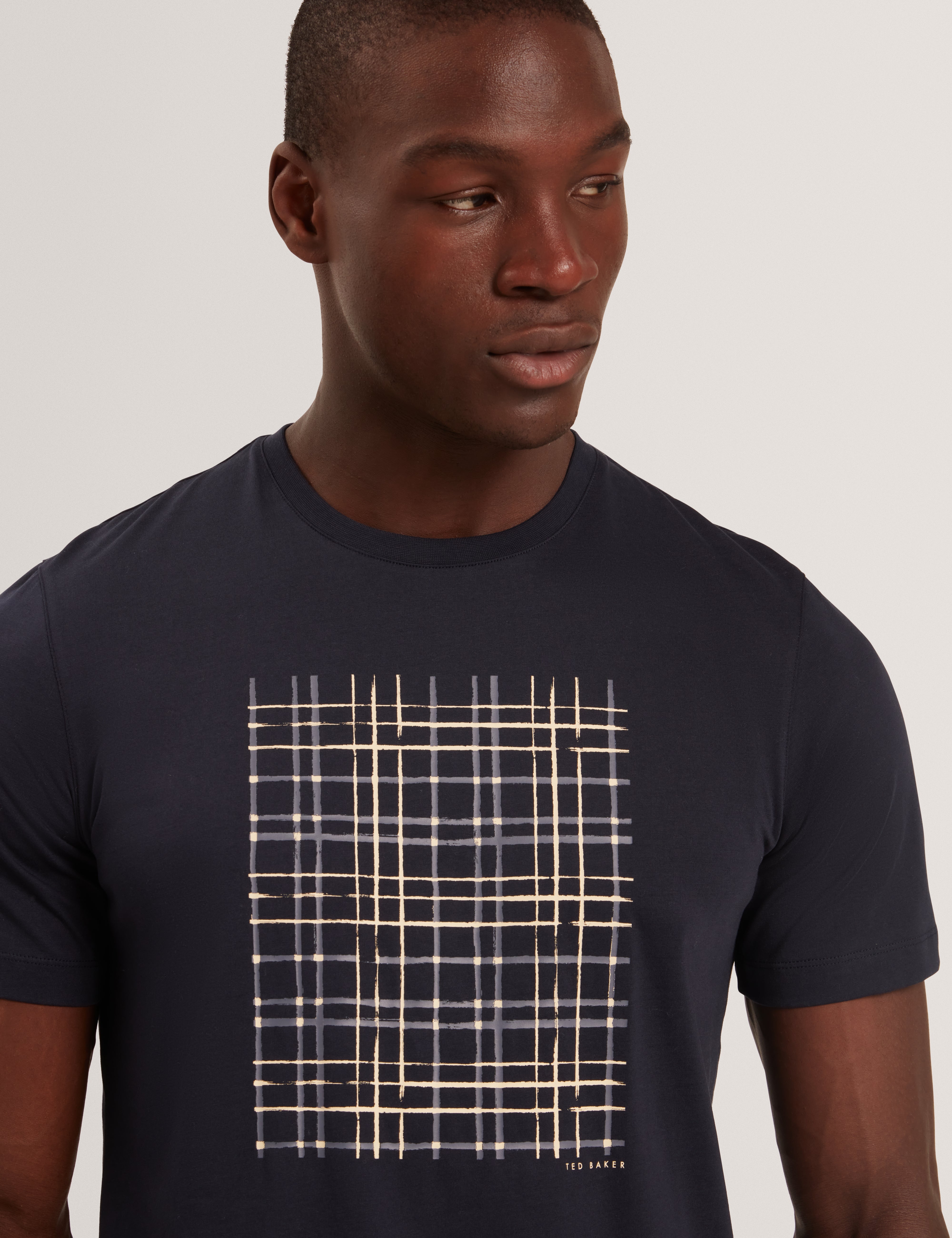 Sionan Short Sleeve Box Print T-Shirt Navy