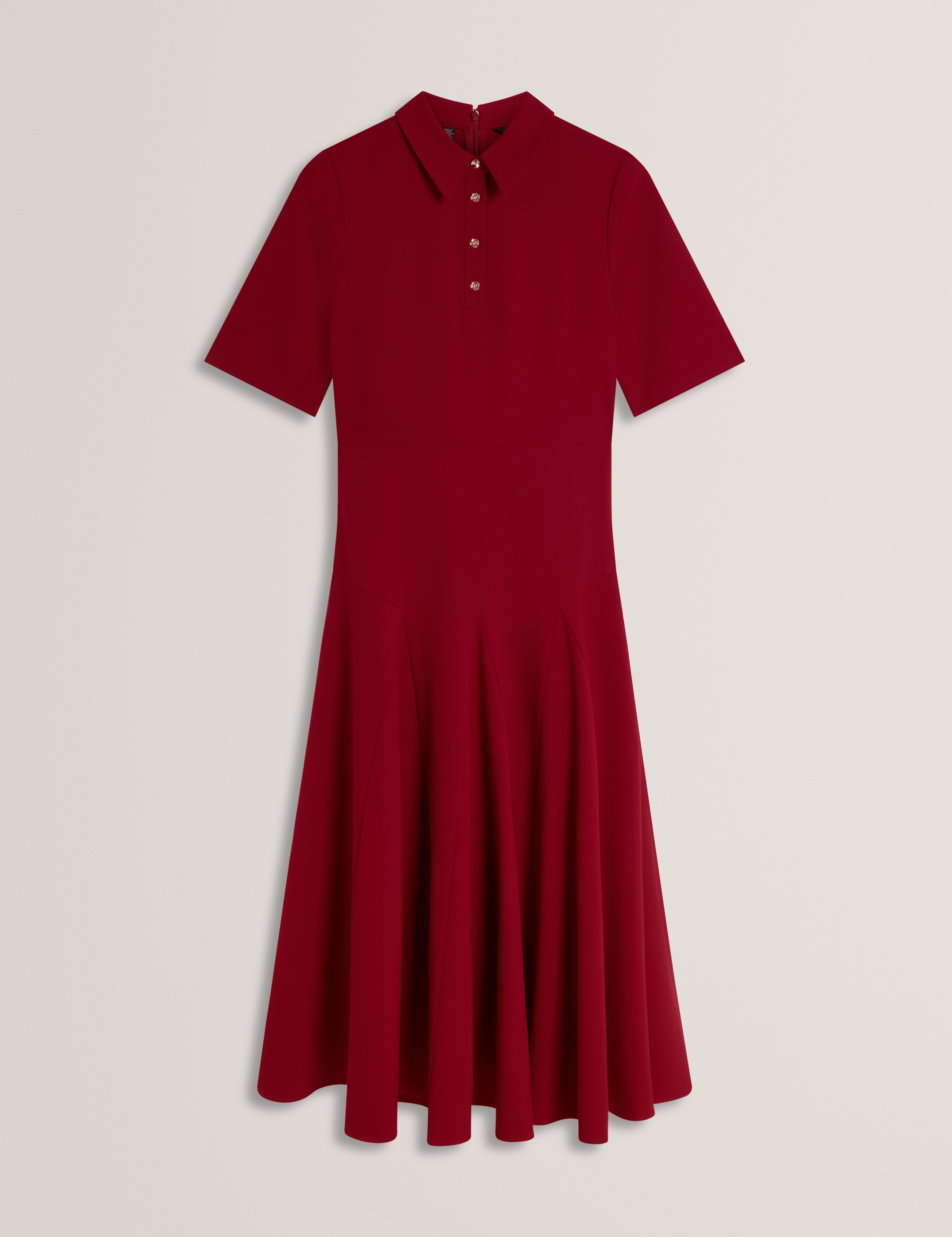 Larosa Rose Button Midi Dress Dk-Red