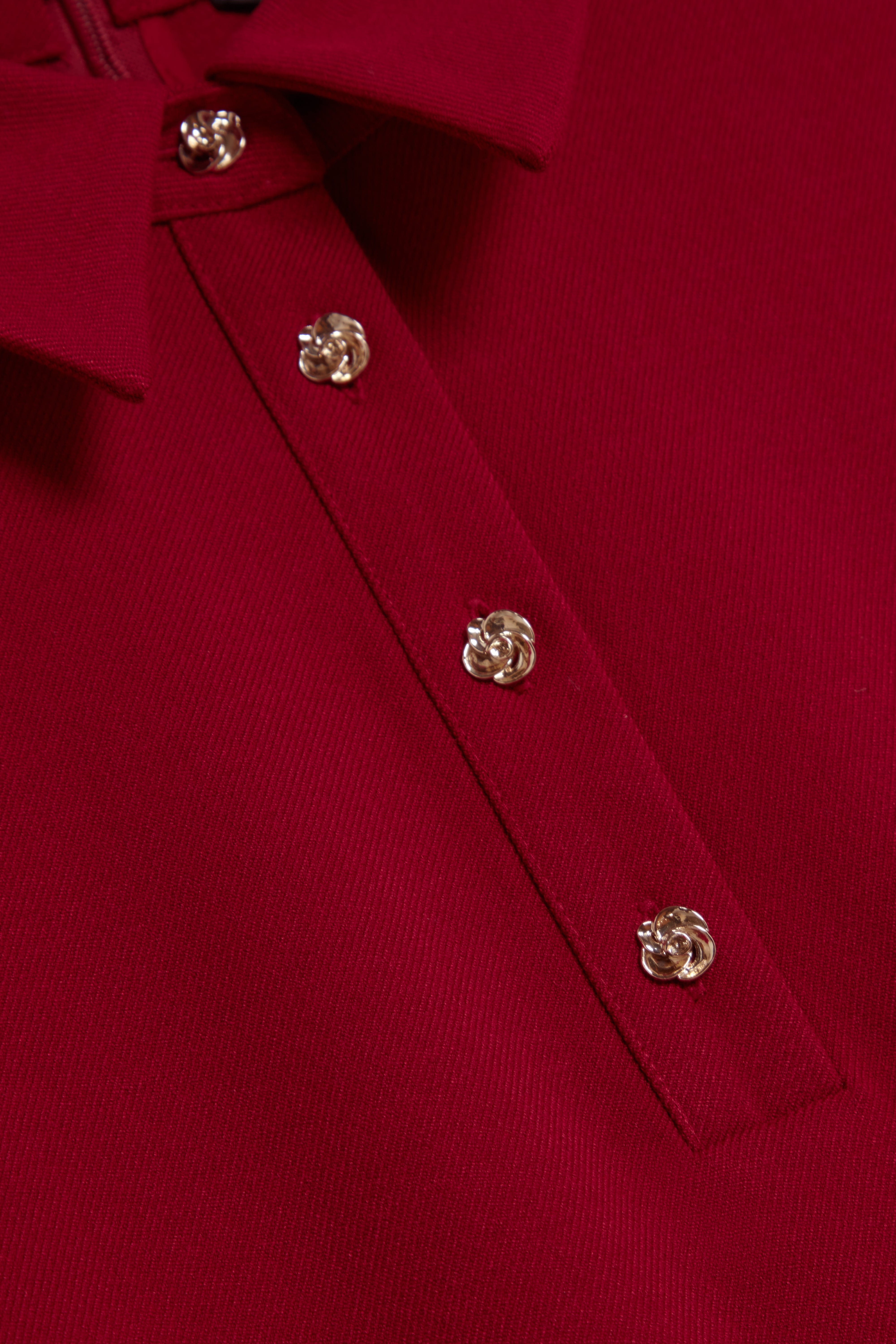 Larosa Rose Button Midi Dress Dk-Red