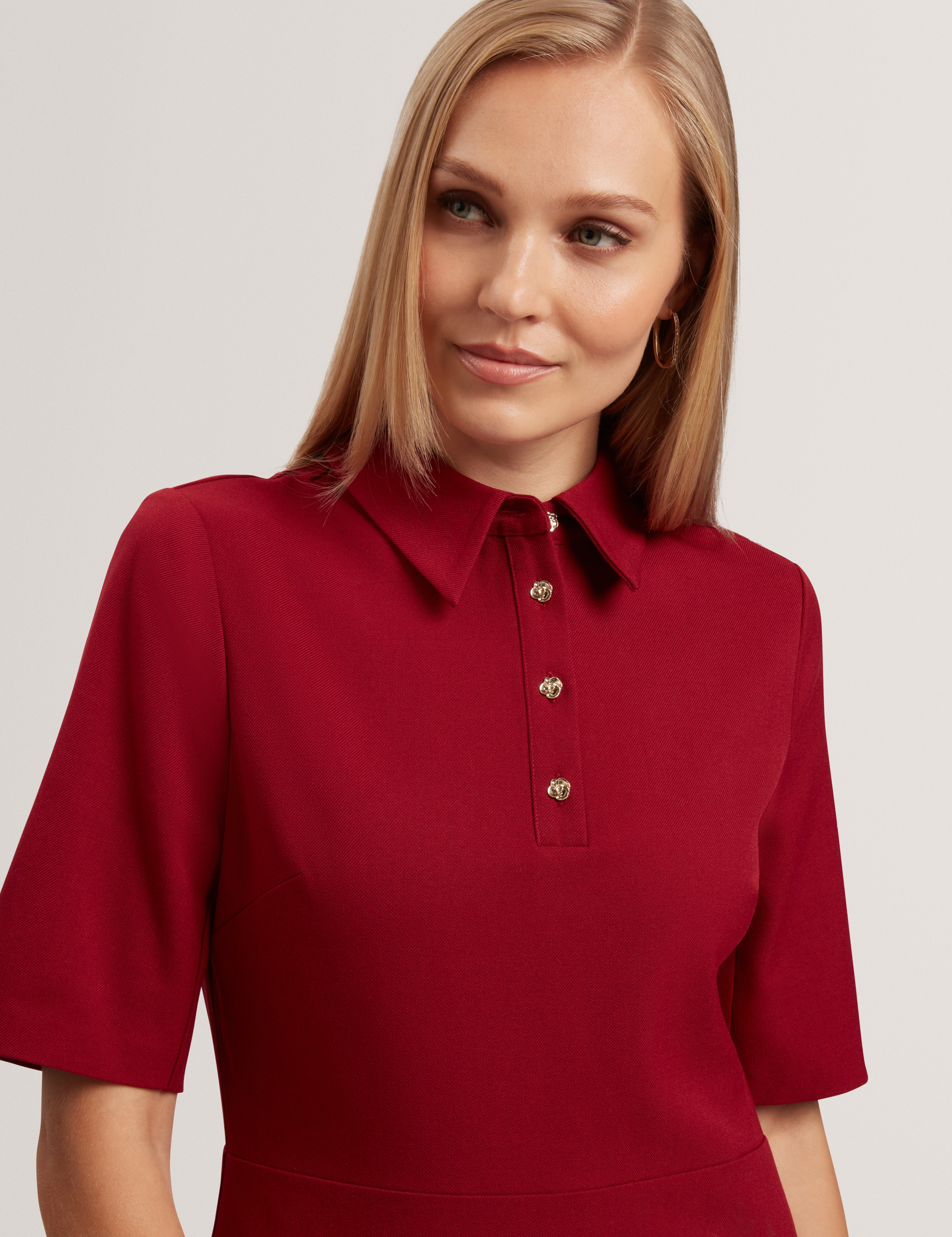 Larosa Rose Button Midi Dress Dk-Red