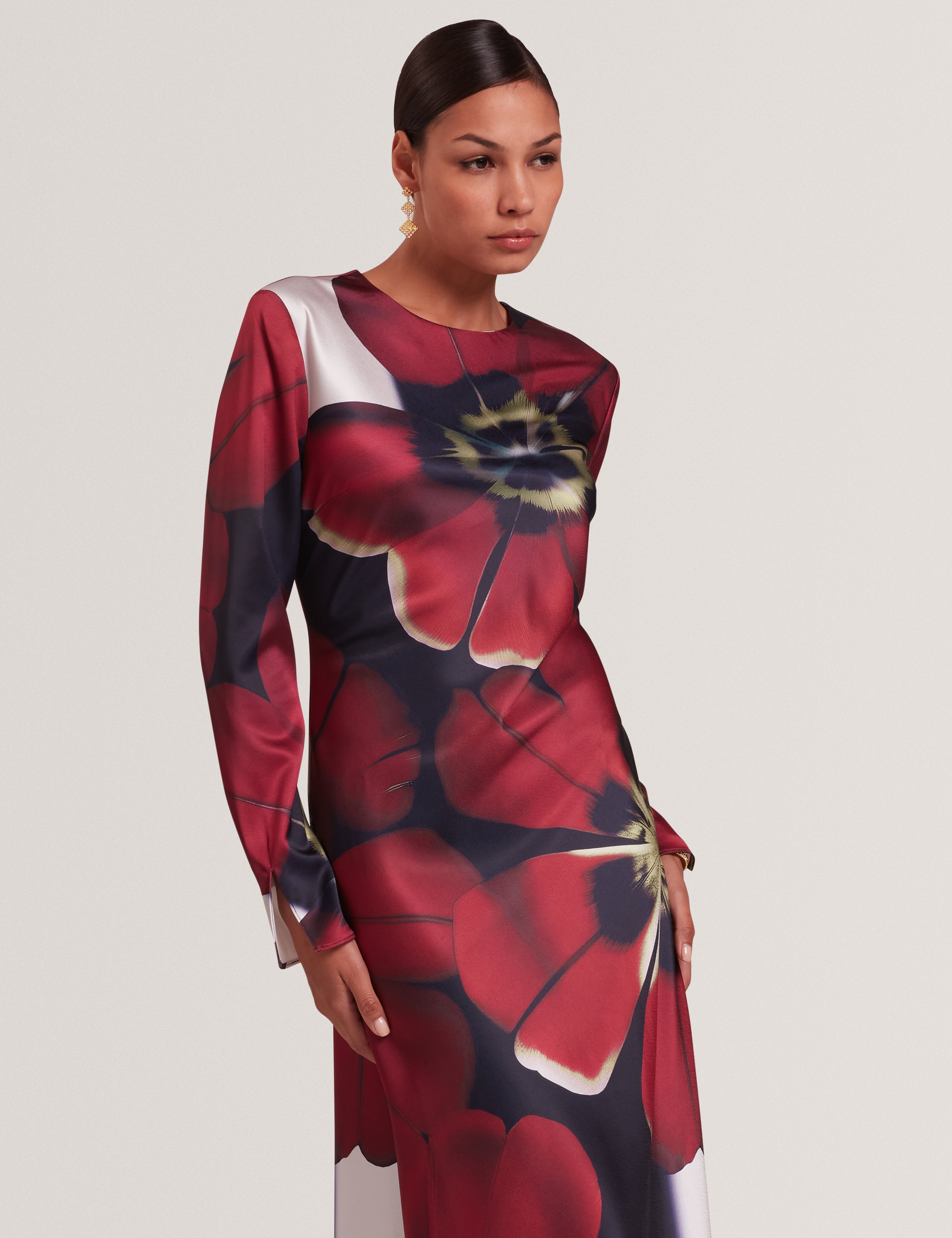 Neerah Printed Long Sleeve Midi Dress Navy