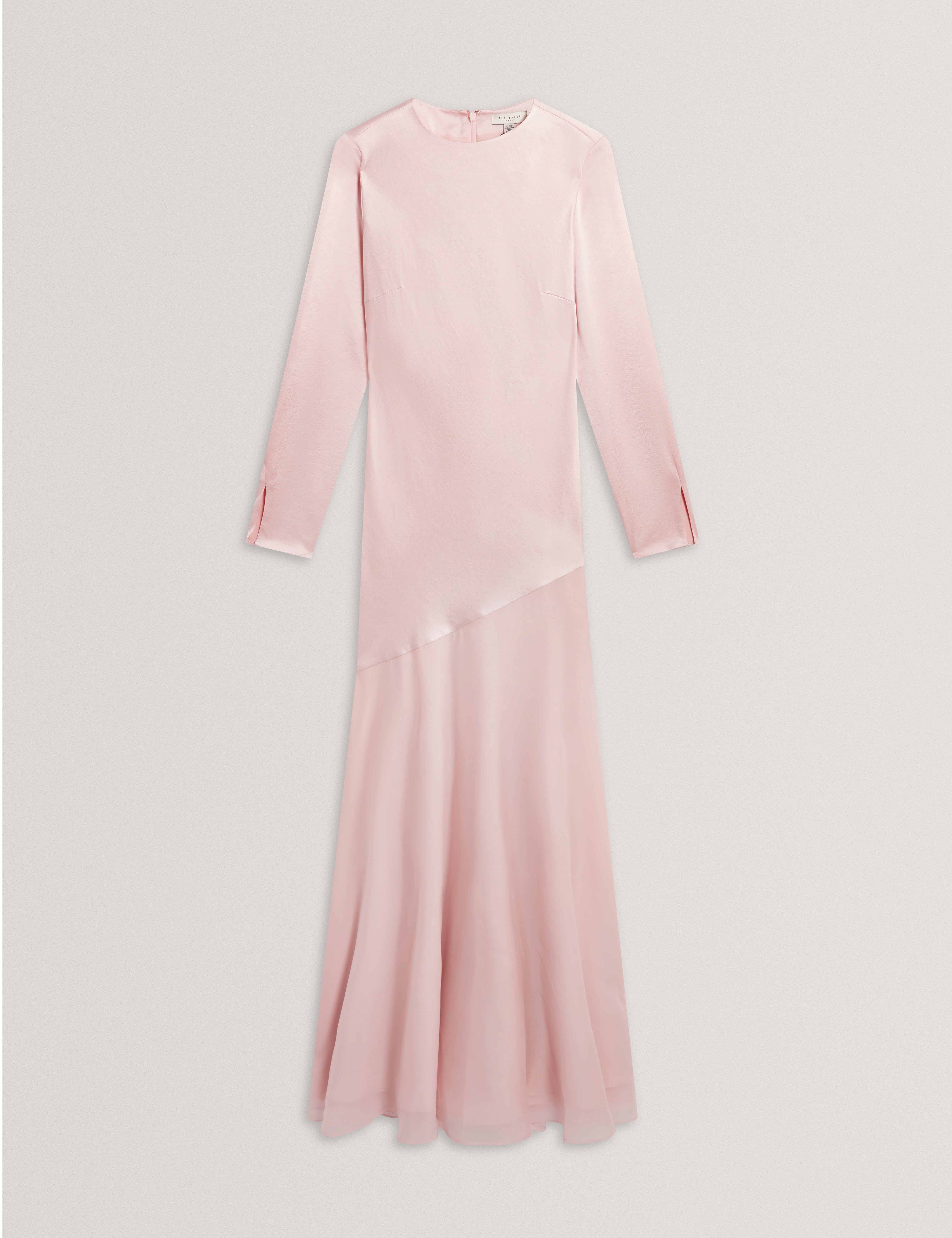 Shkye Long Sleeve Diagonal Waist Seam Maxi Dre Pink
