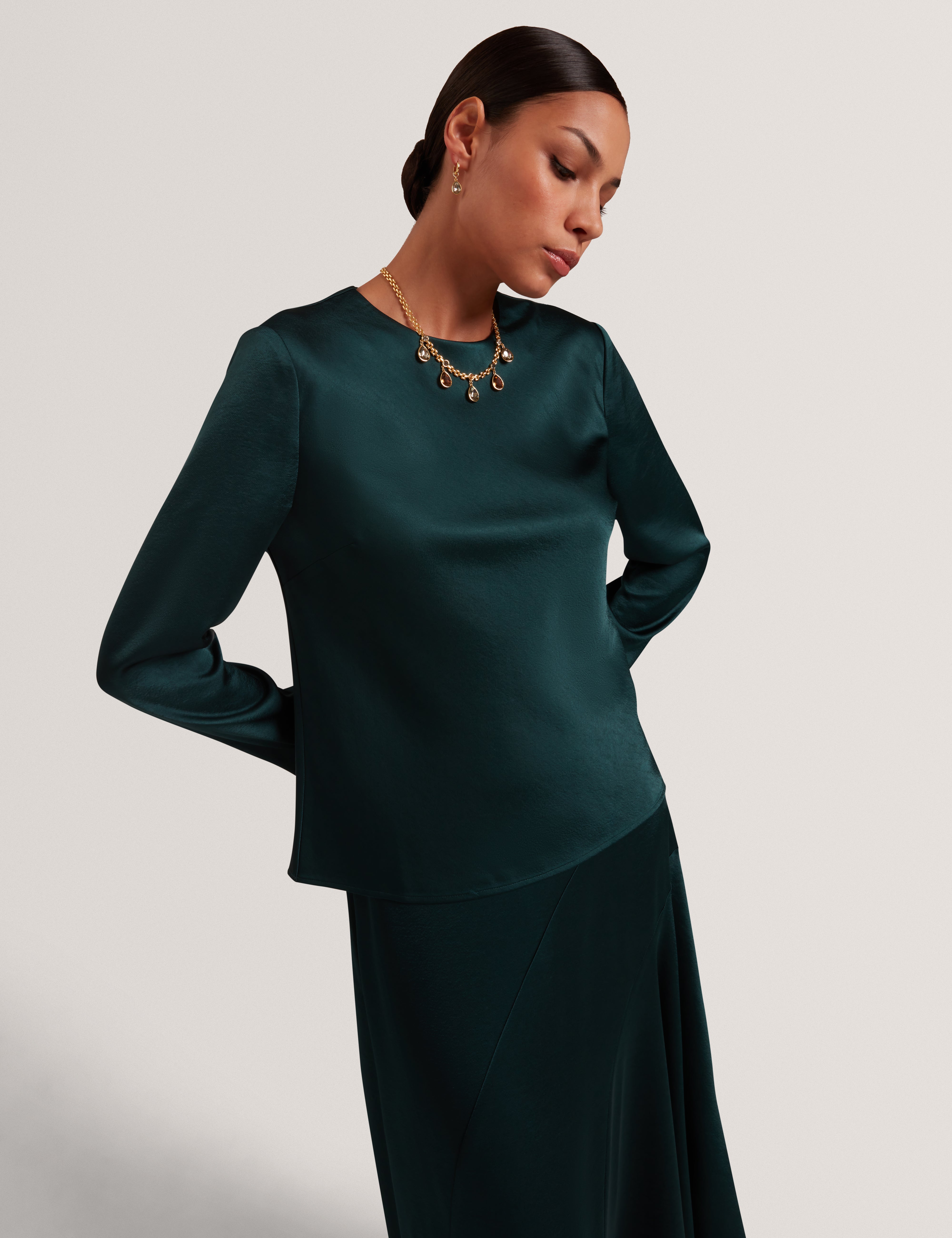 Maizyy Slit Long Sleeve Top Dk-Green