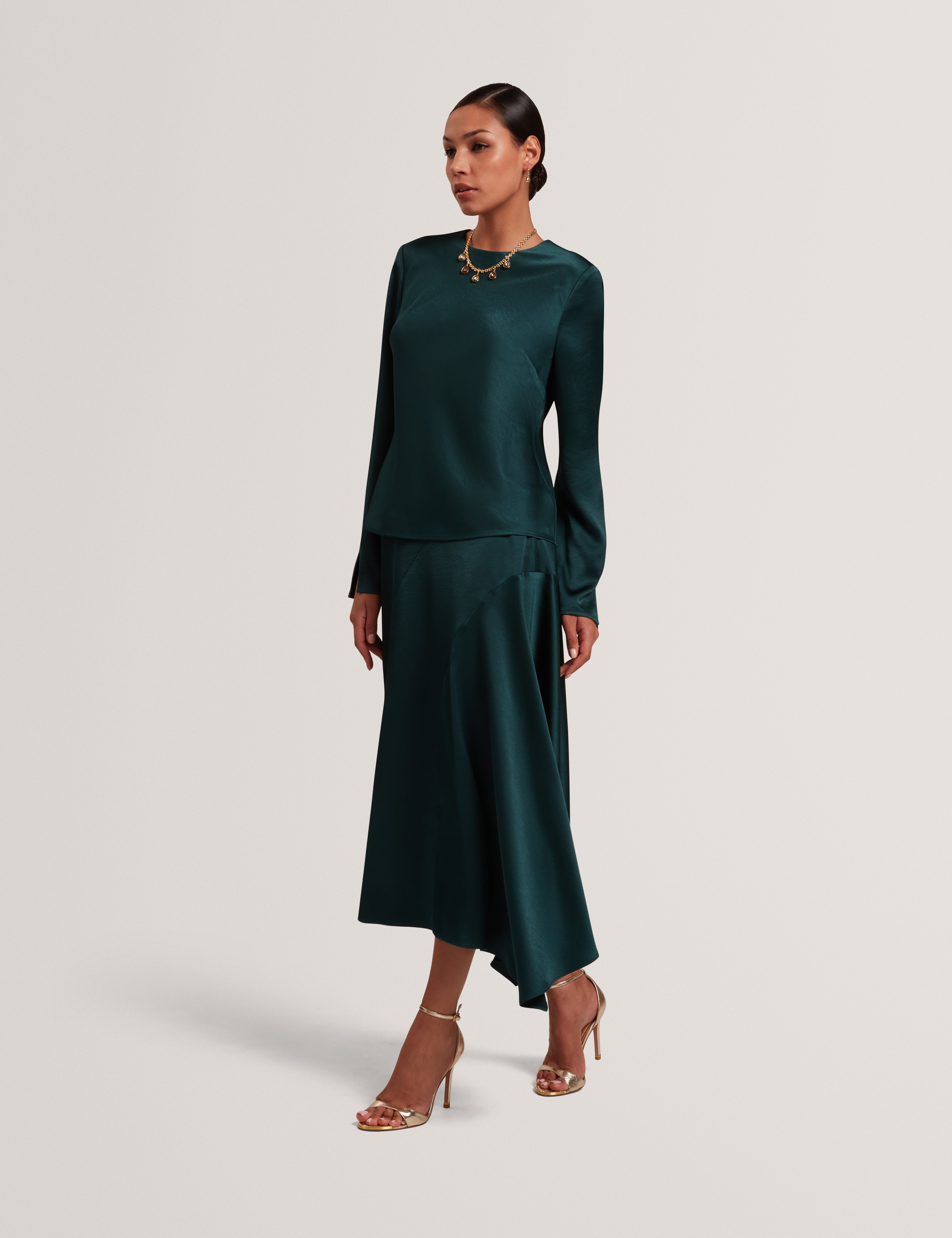 Maizyy Slit Long Sleeve Top Dk-Green