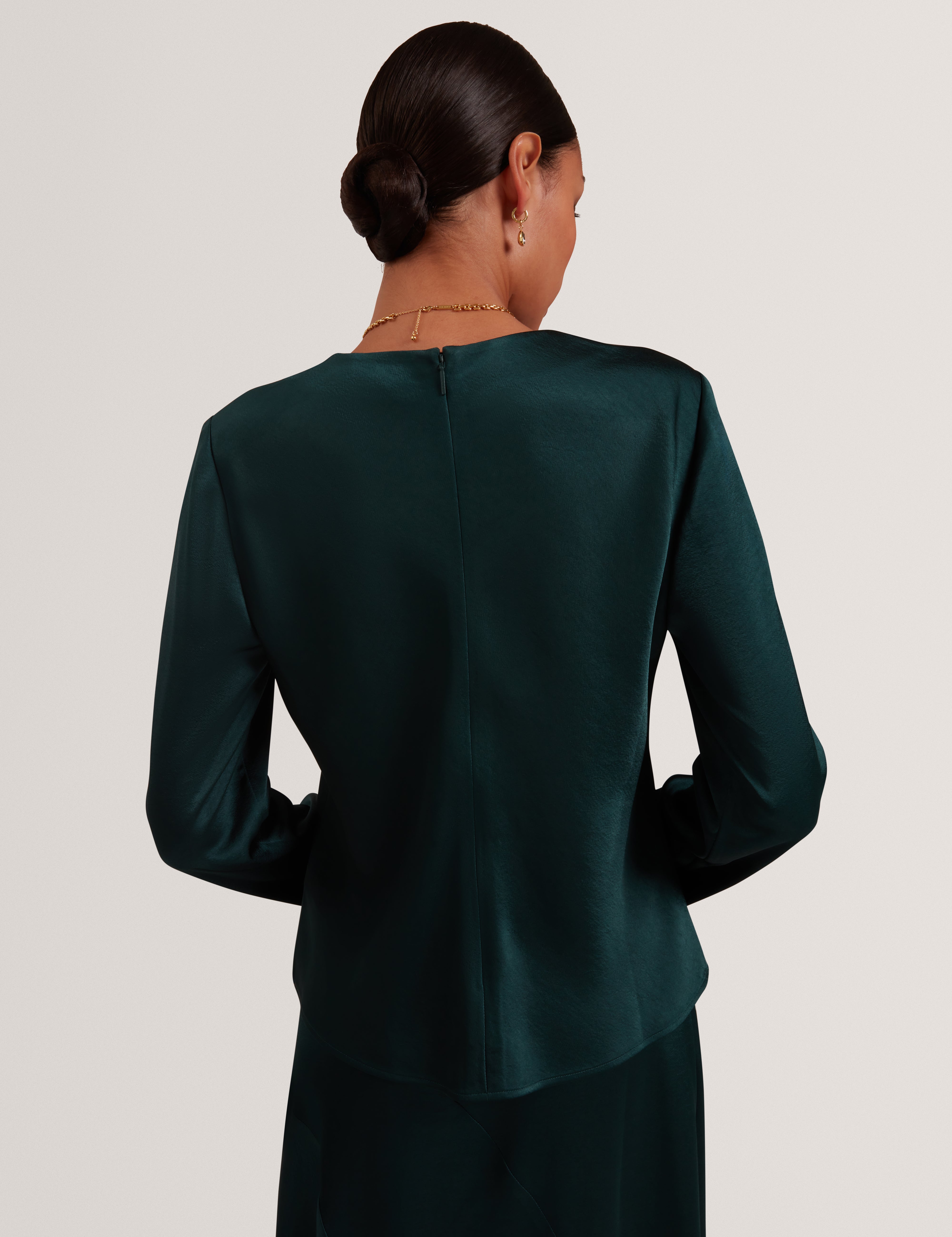 Maizyy Slit Long Sleeve Top Dk-Green