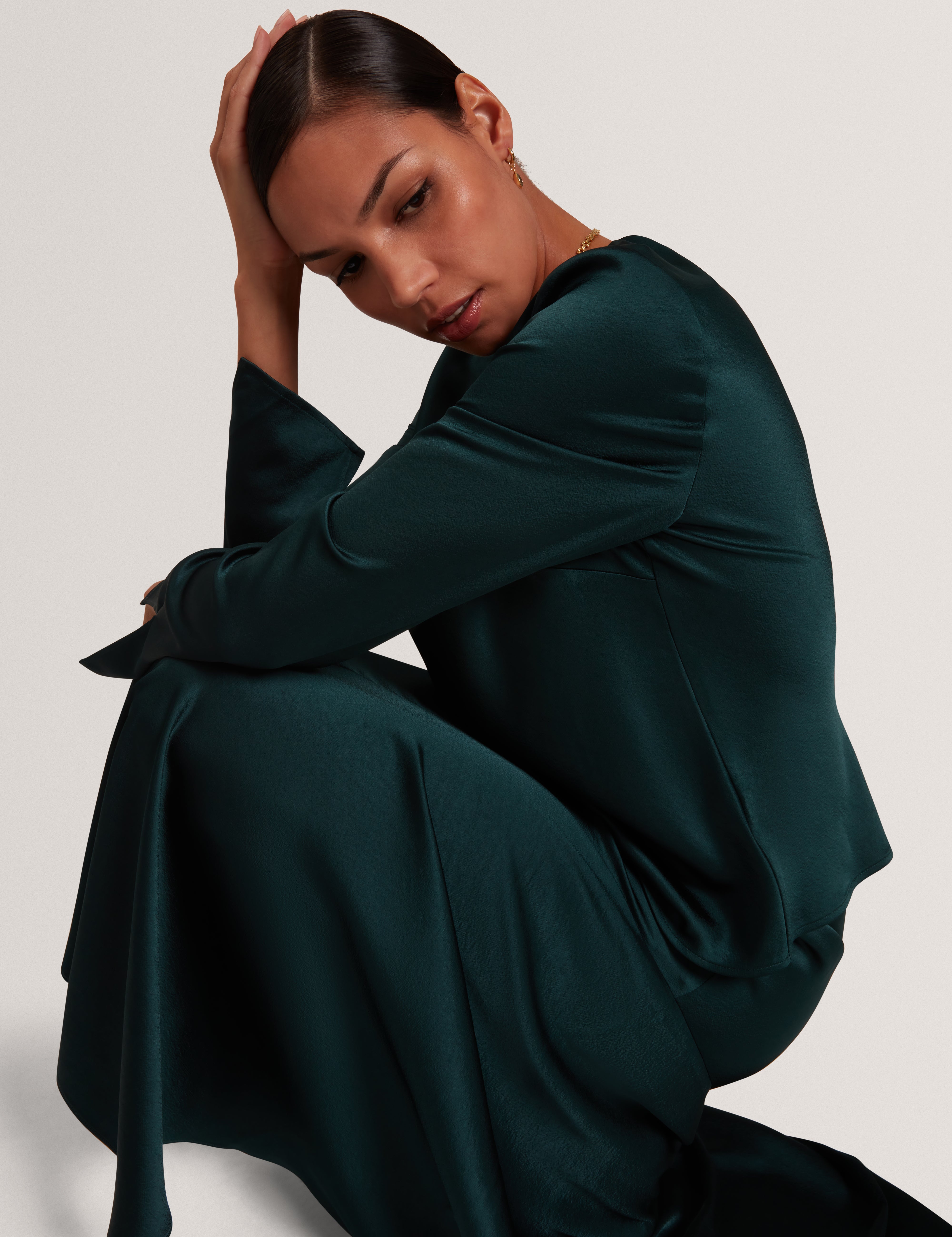 Maizyy Slit Long Sleeve Top Dk-Green