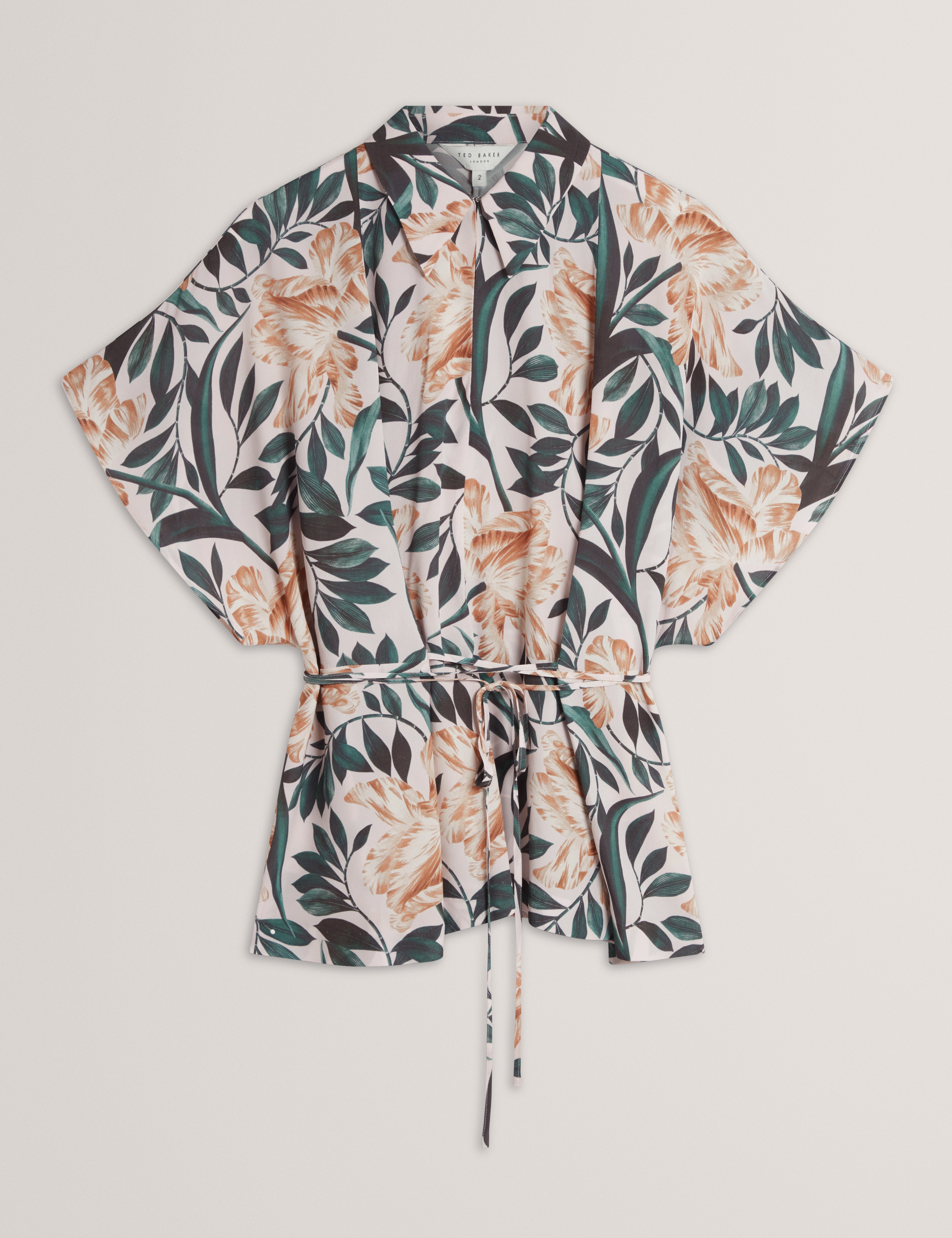 Gehmma Printed Tie Detail Short Sleeve Shirt Cream
