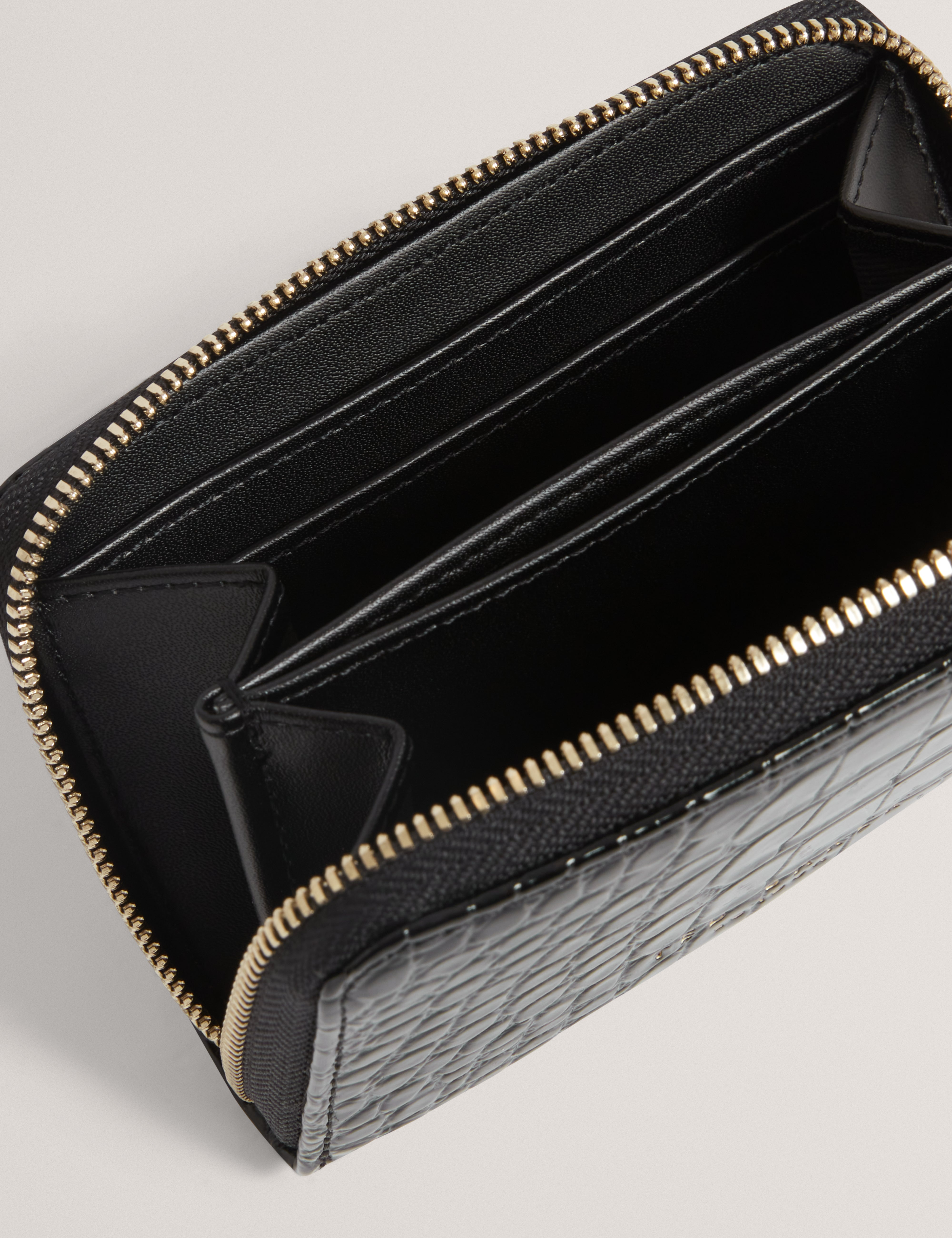 Varlee Croc Effect Small Zip Around Wallet Black