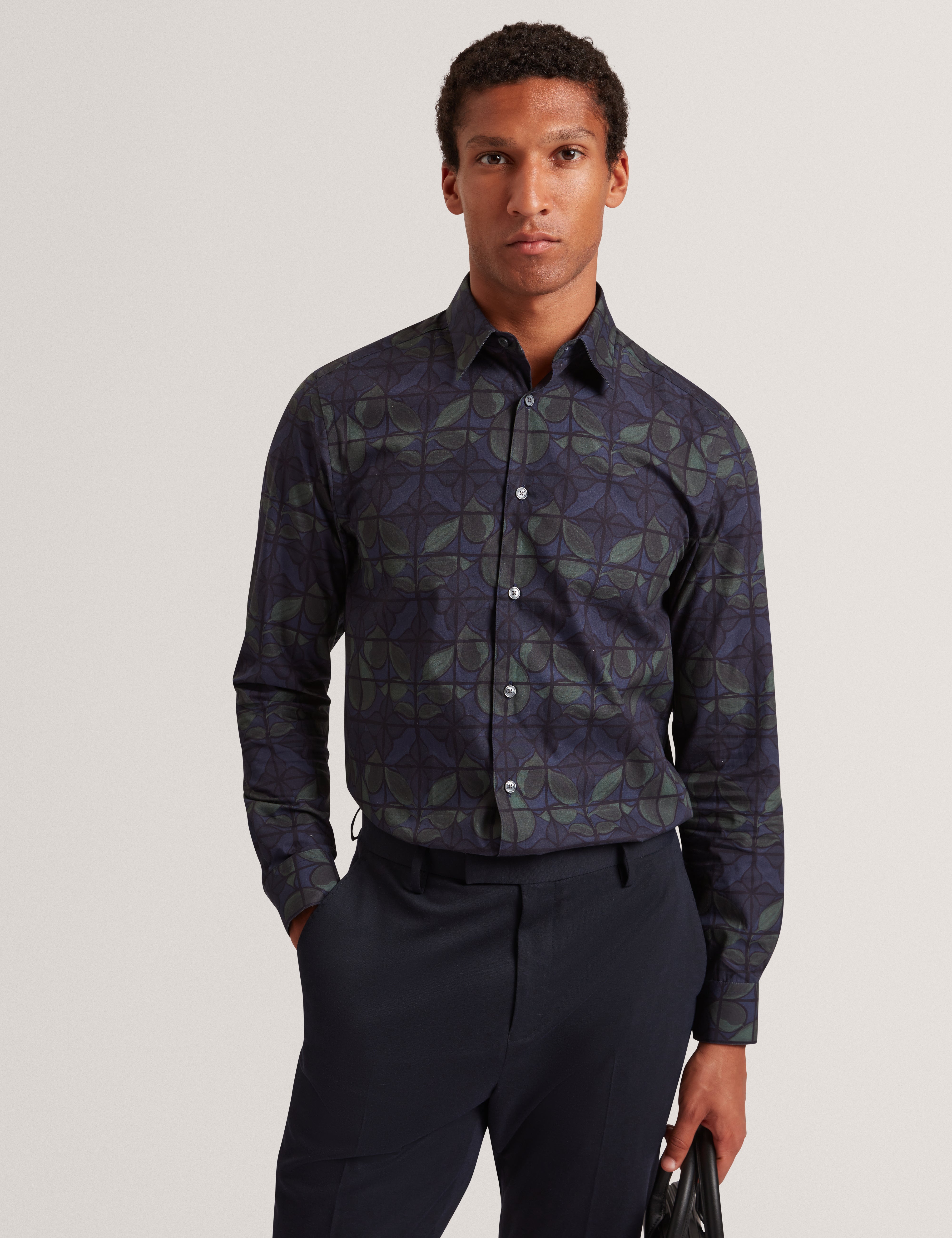 Frankkn Long Sleeve Regular Fit Floral Check Navy